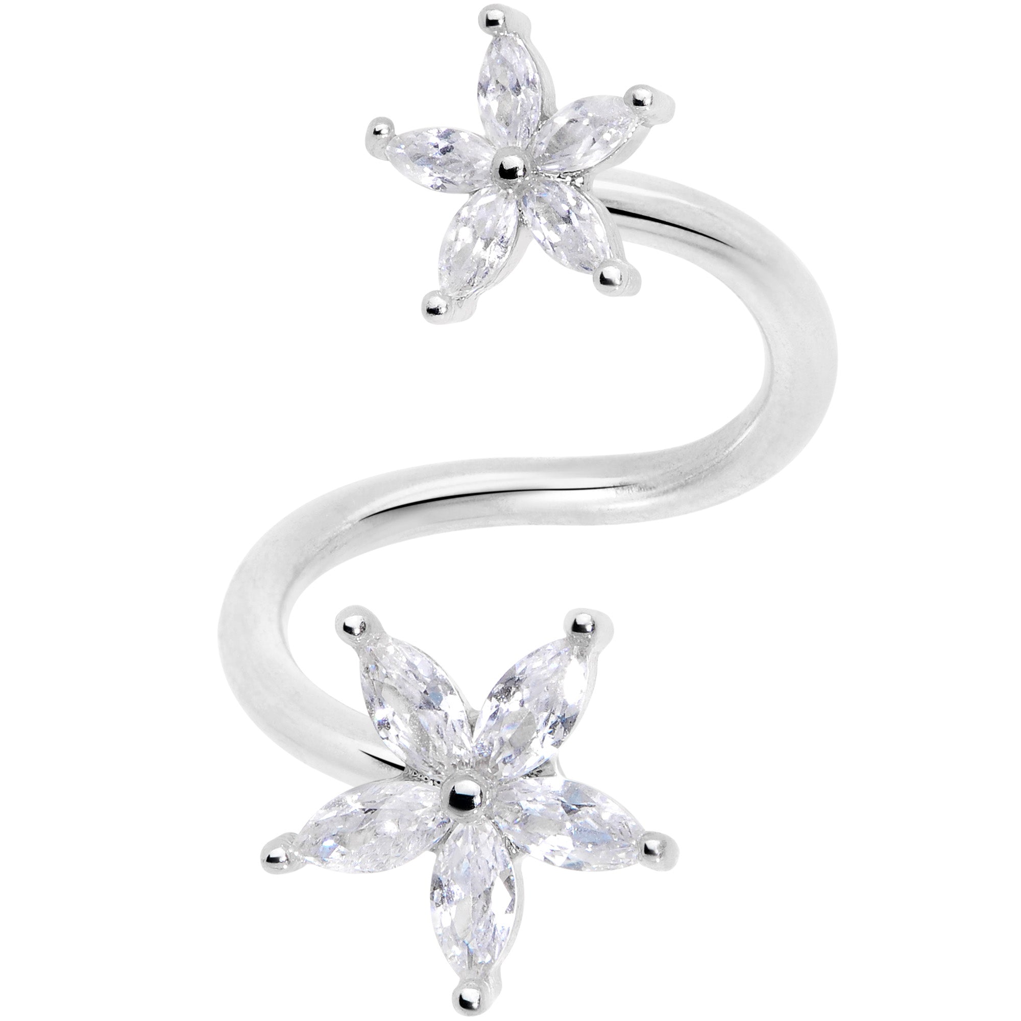 14 Gauge 1/2 Clear Gem Star Flower Spiral Twister Belly Ring