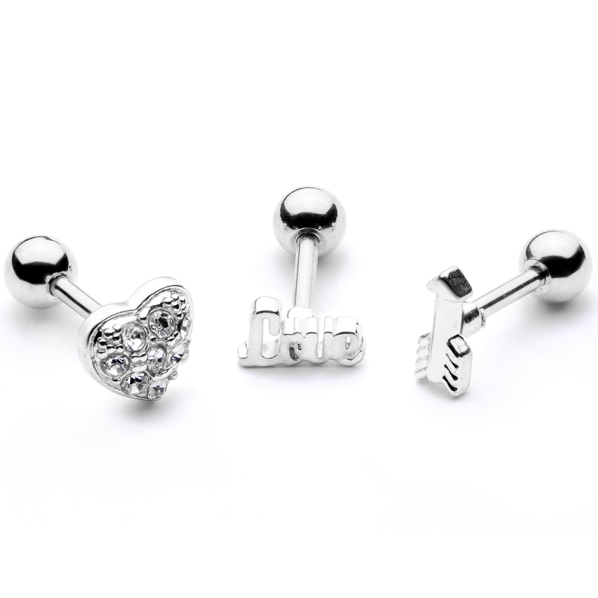 16 Gauge 1/4 Clear Gem Valentine Cartilage Tragus Set