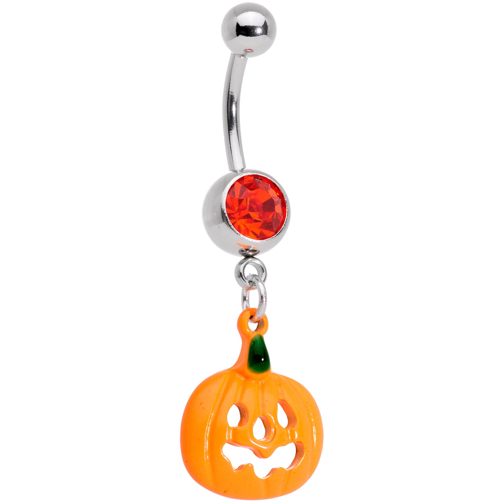 Black Red Gem Pumpkin Cat Halloween Dangle Belly Ring Set of 2