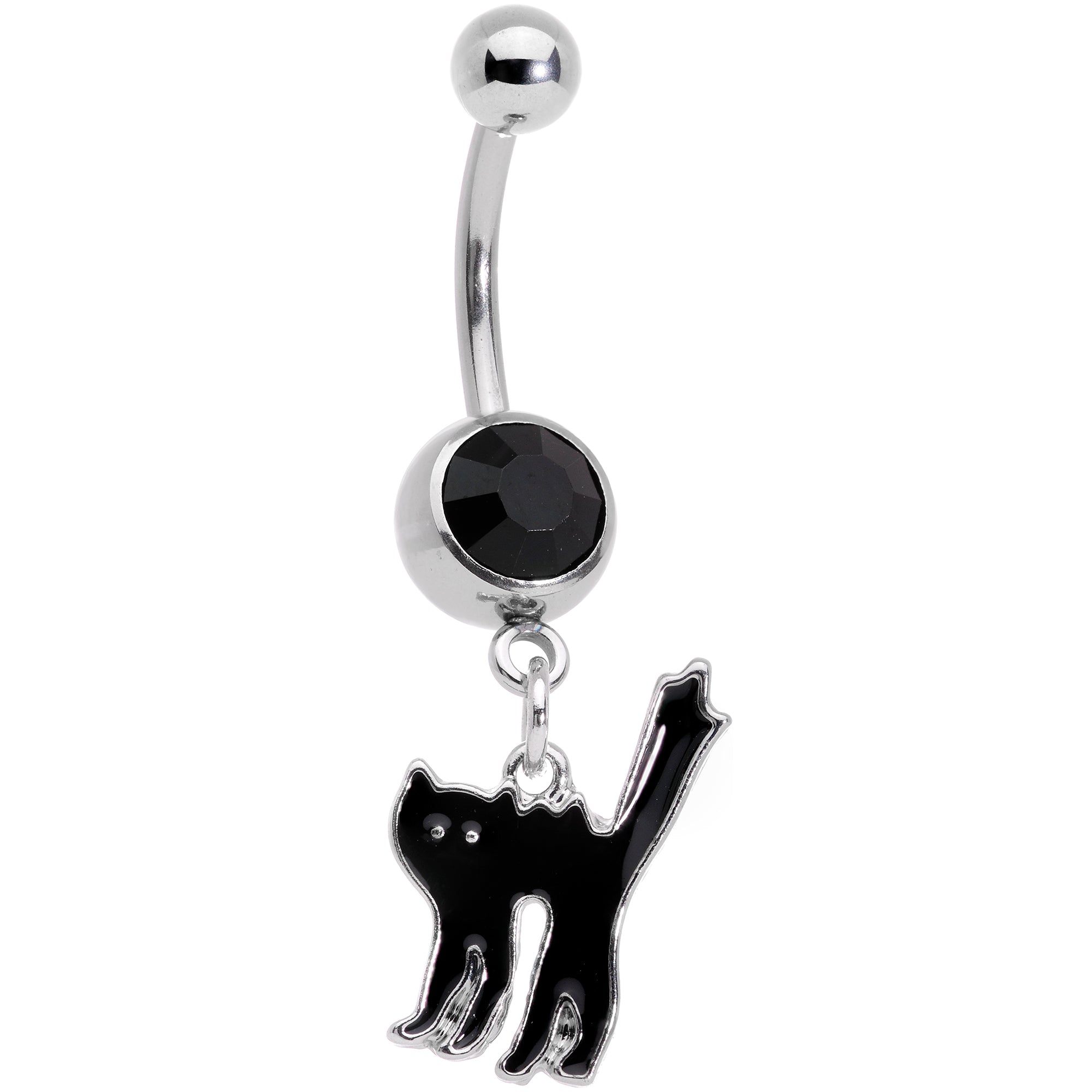 Black Red Gem Pumpkin Cat Halloween Dangle Belly Ring Set of 2