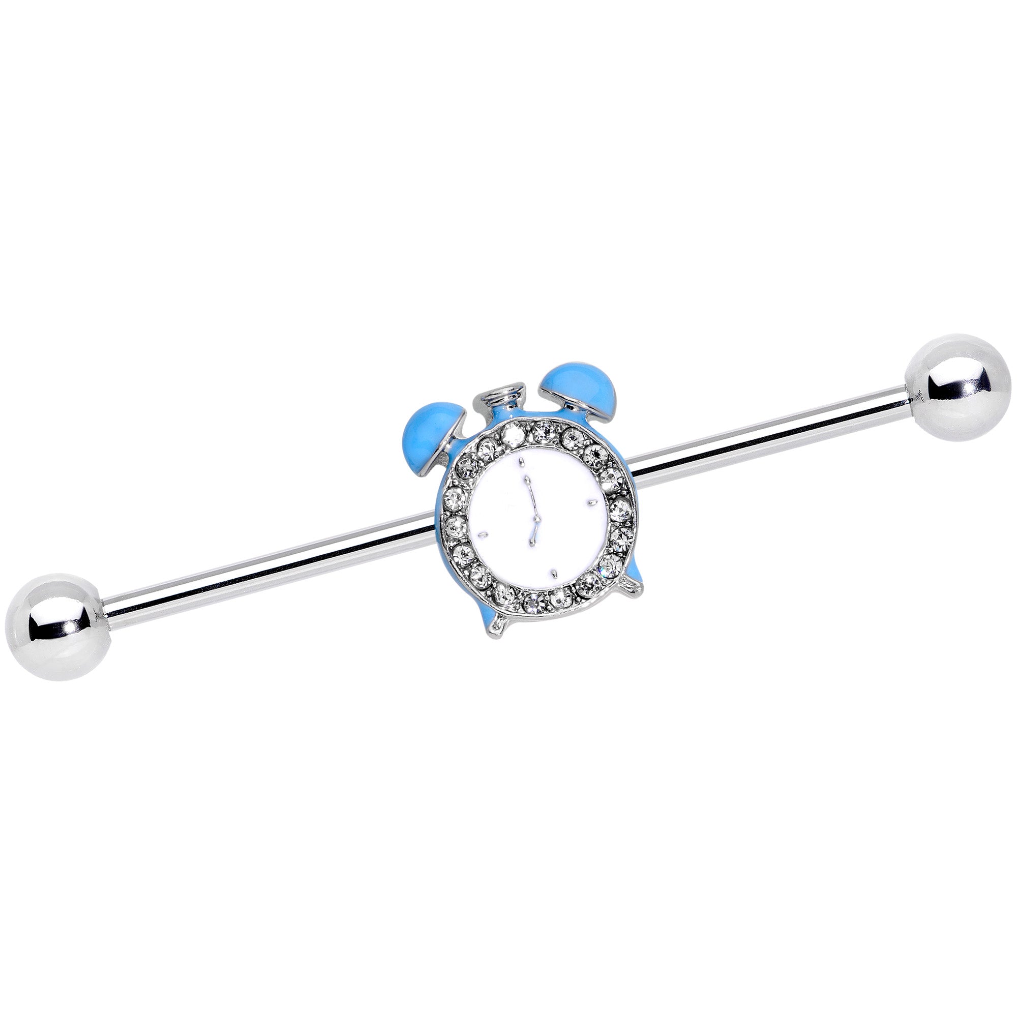 14 Gauge Clear Gem Light Blue Alarm Clock Industrial Barbell 38mm