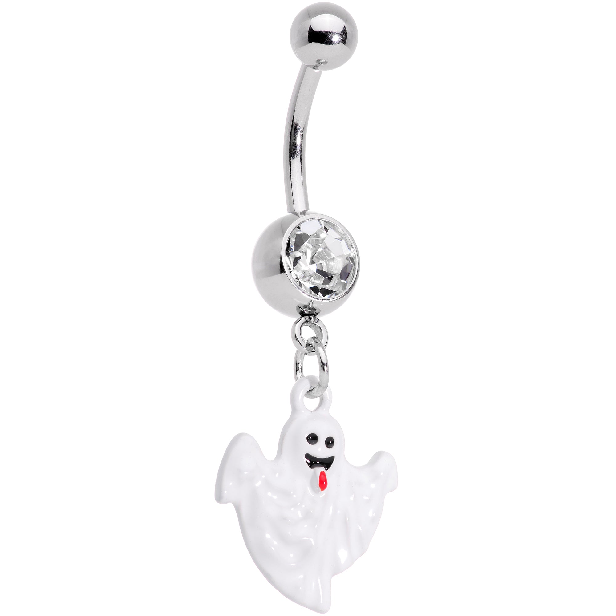 Clear Gem Black White Ghost Halloween Dangle Belly Ring Set of 2