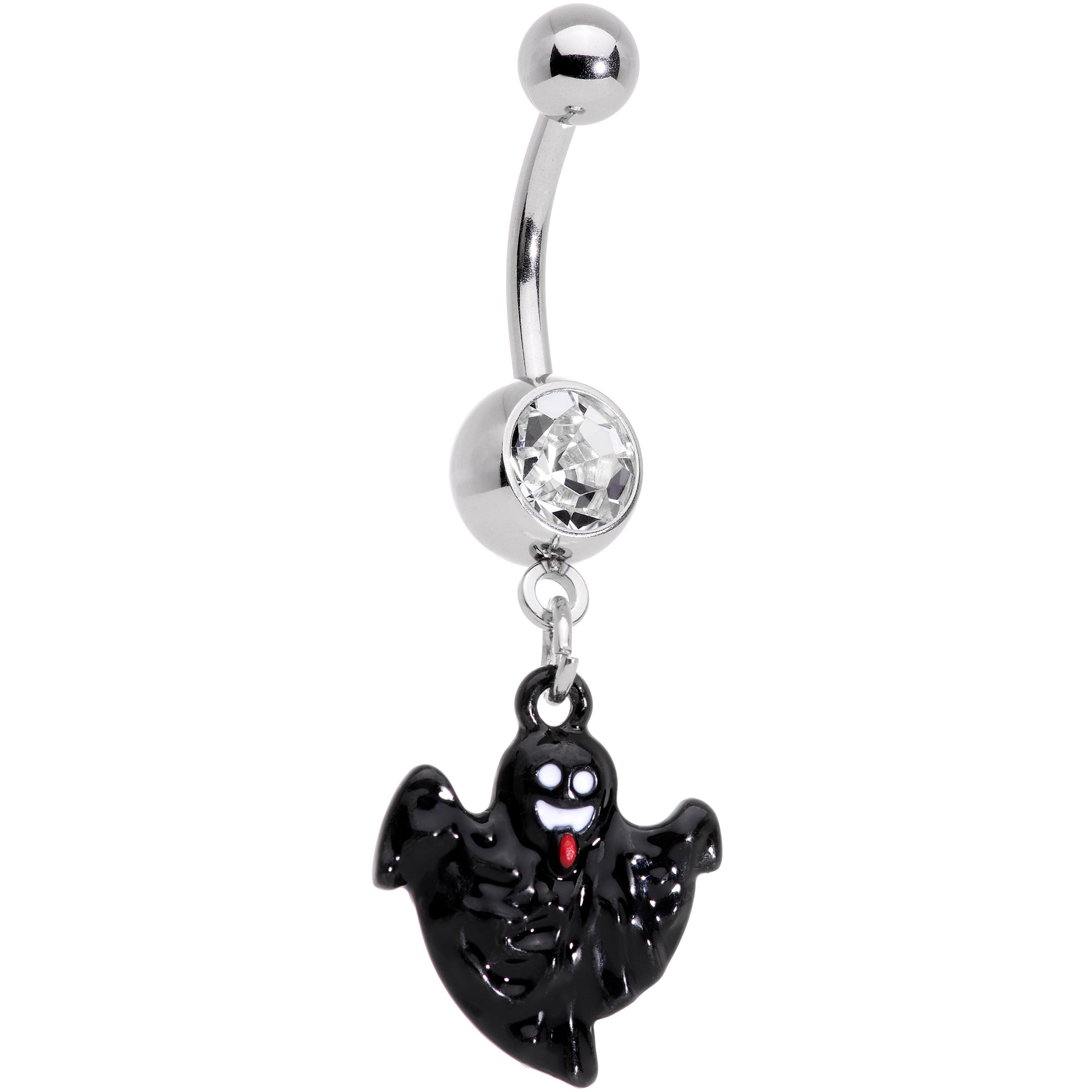 Clear Gem Black White Ghost Halloween Dangle Belly Ring Set of 2