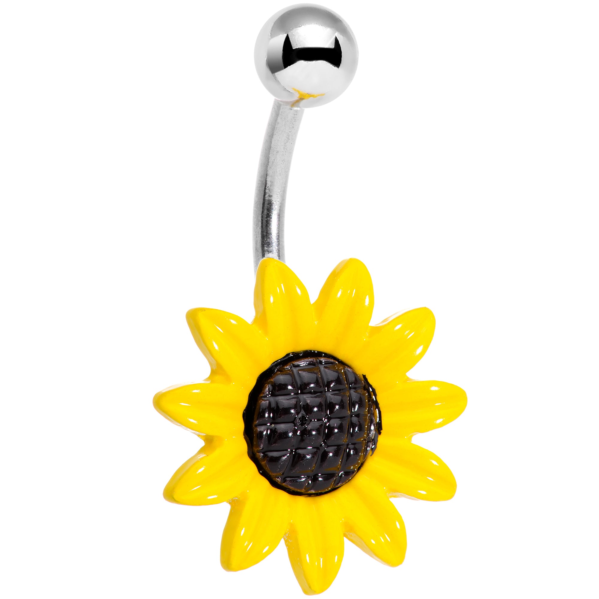 Sandblasted and Yellow UV Glow Sunflower Belly Ring Set of 3