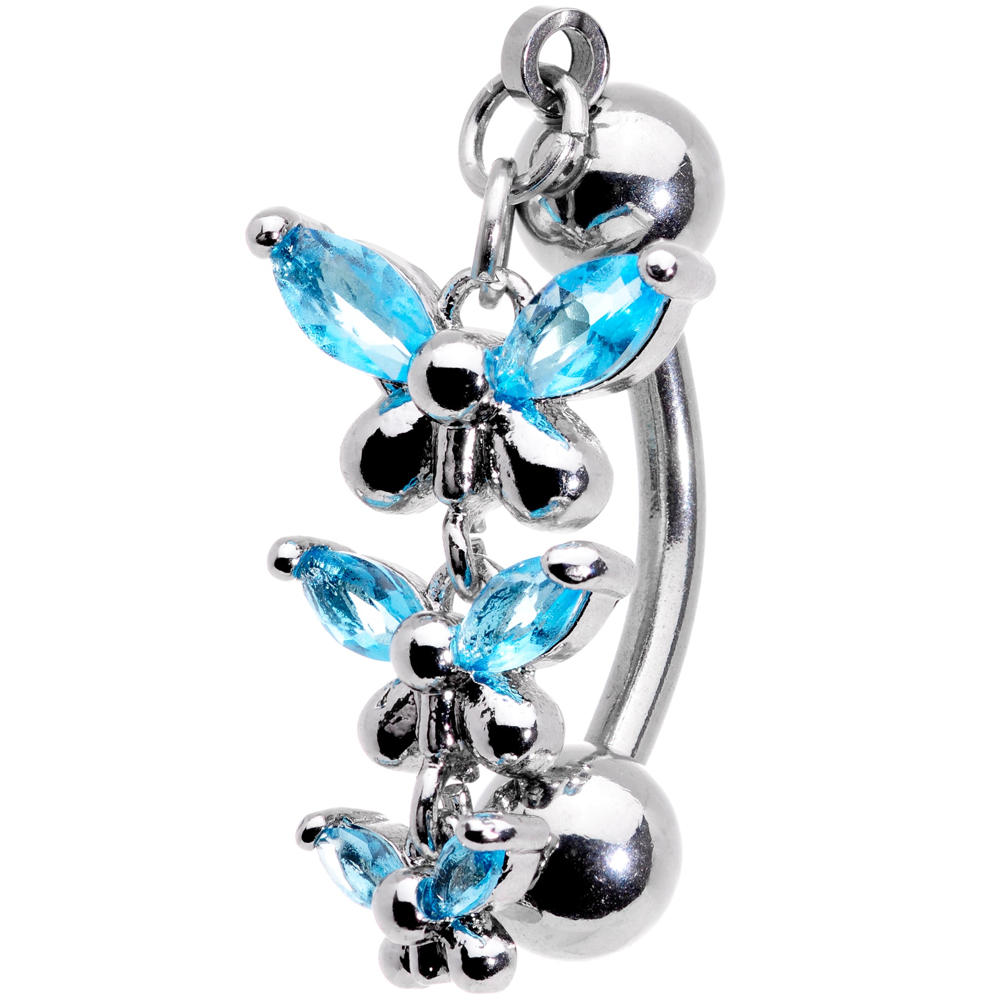 Aqua Gem Band of Butterflies Top Mount Dangle Belly Ring