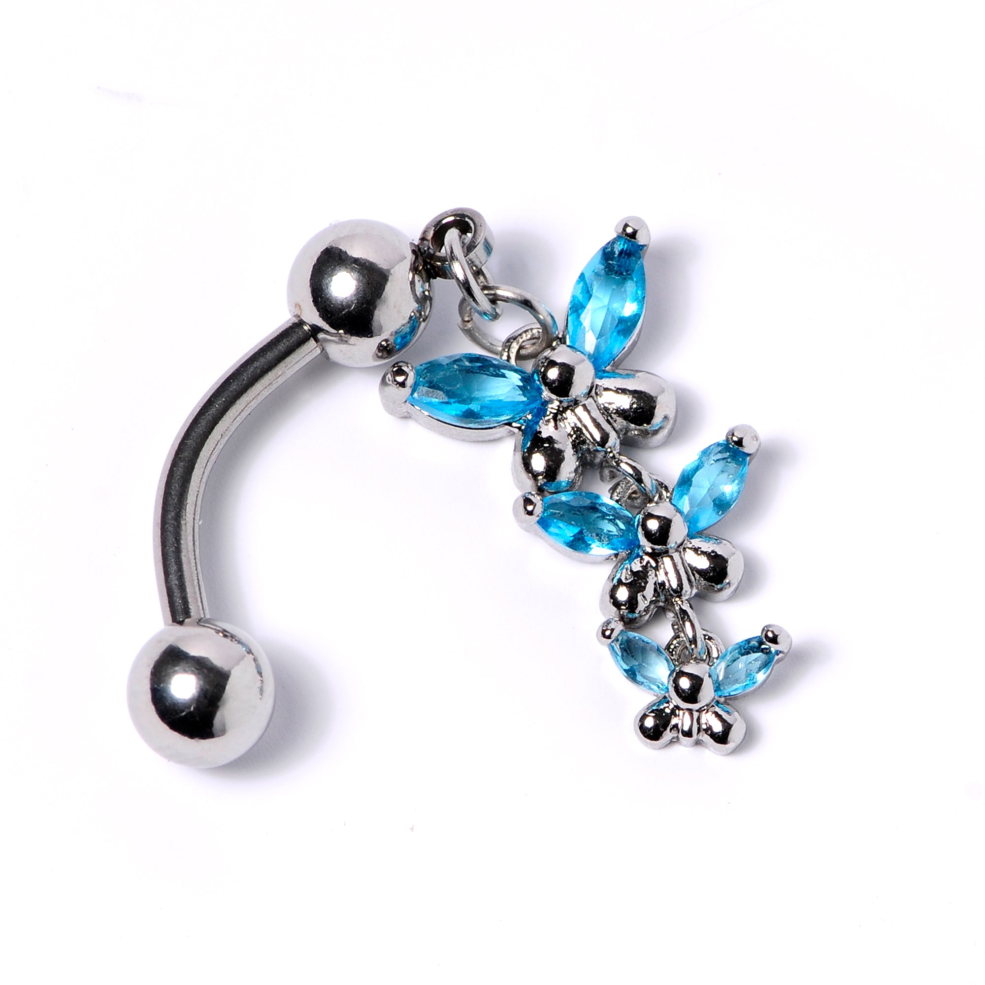 Aqua Gem Band of Butterflies Top Mount Dangle Belly Ring