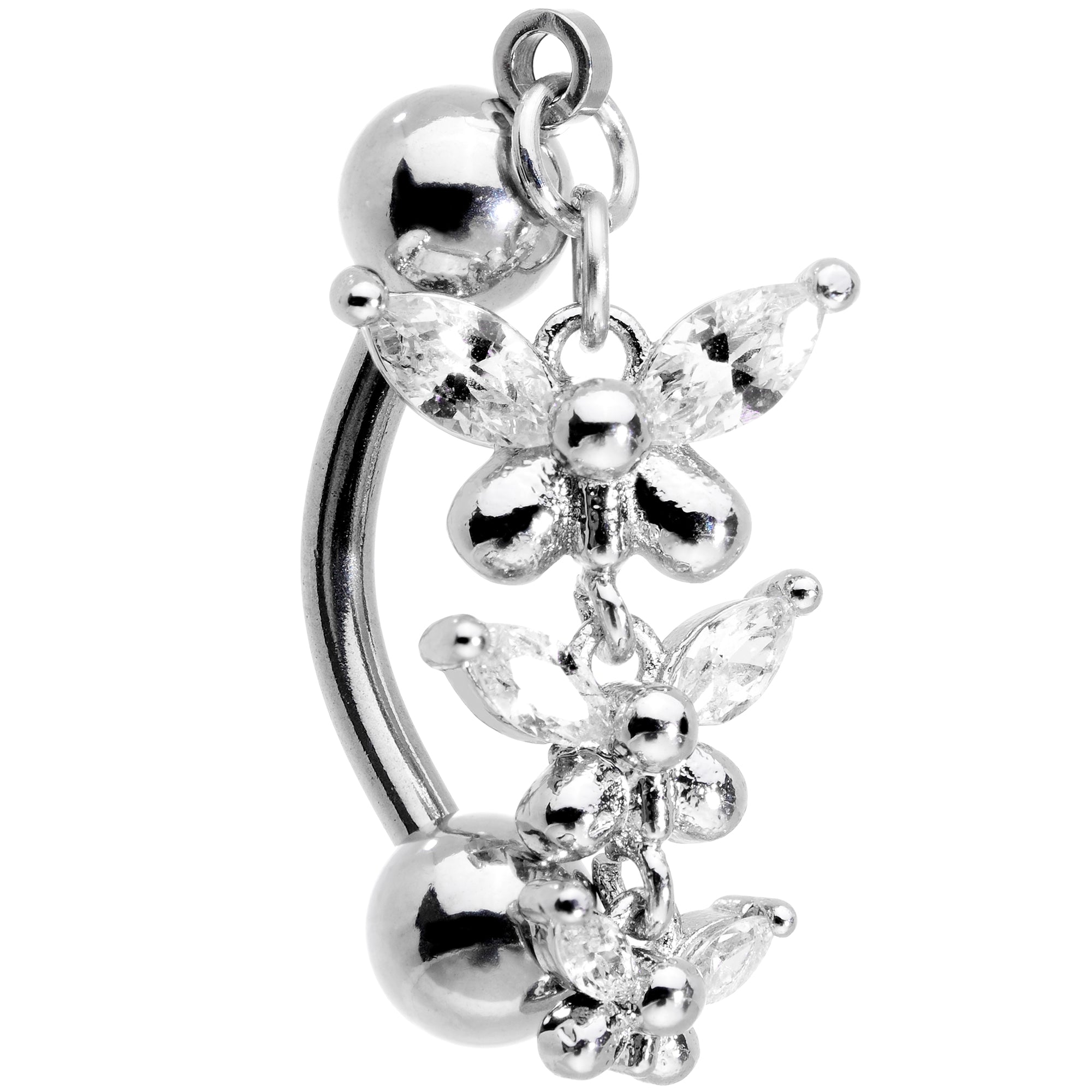 Clear Gem Band of Butterflies Top Mount Dangle Belly Ring