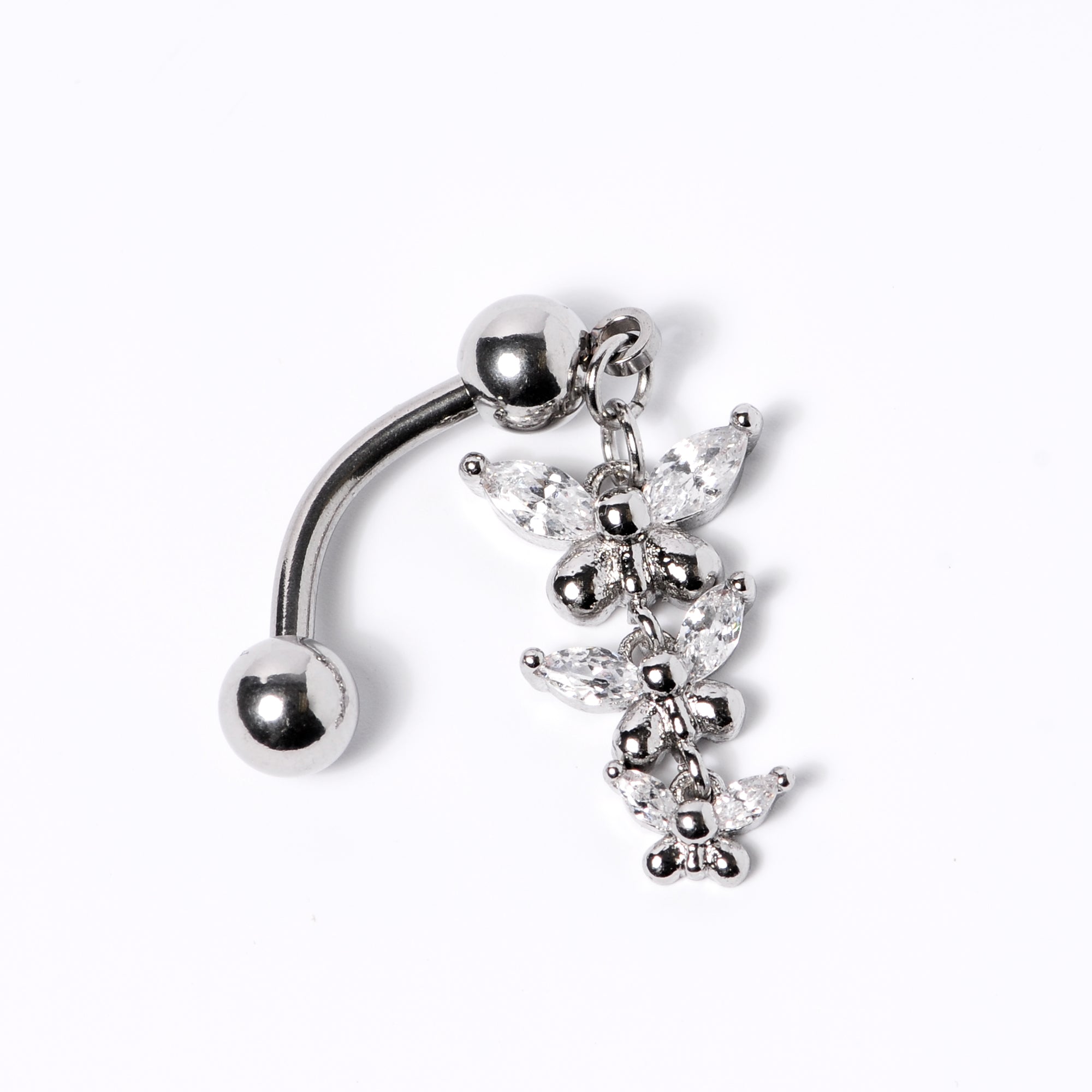 Clear Gem Band of Butterflies Top Mount Dangle Belly Ring