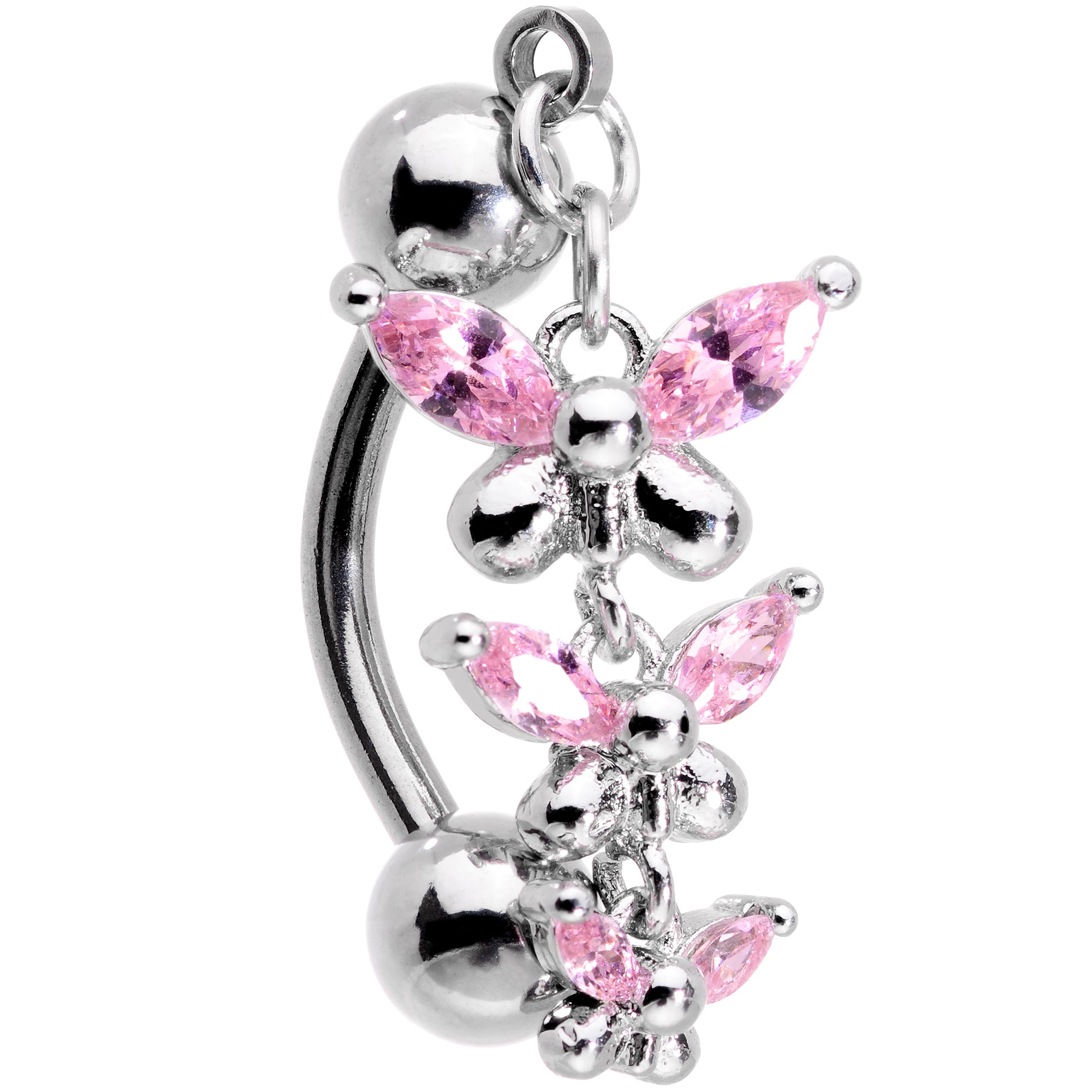 Pink Gem Band of Butterflies Top Mount Dangle Belly Ring