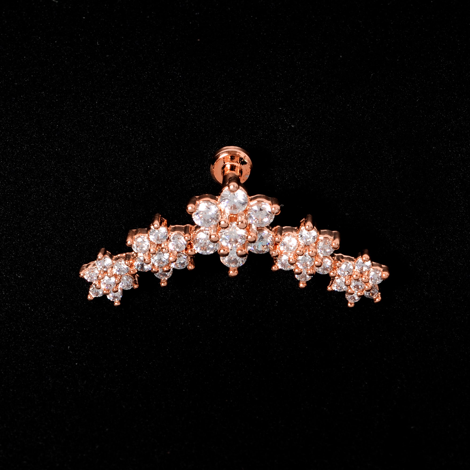 16 Gauge 1/4 Clear CZ Gem Rose Gold Tone Floral Internal Thread Labret