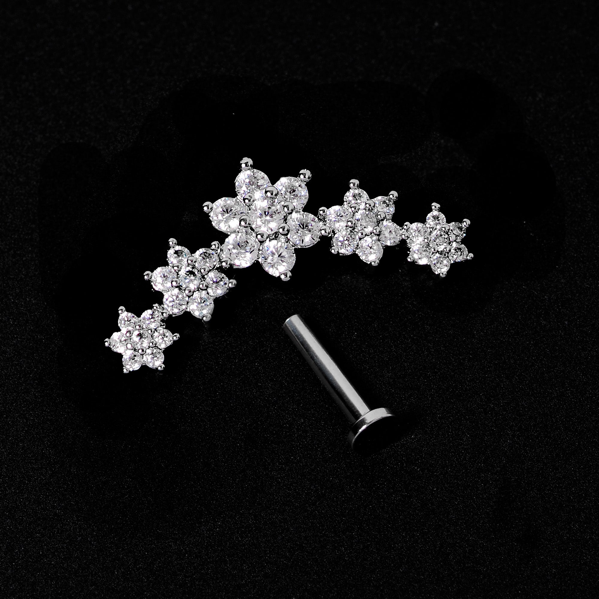 16 Gauge 5/16 Clear CZ Gem Floral Internal Thread Labret