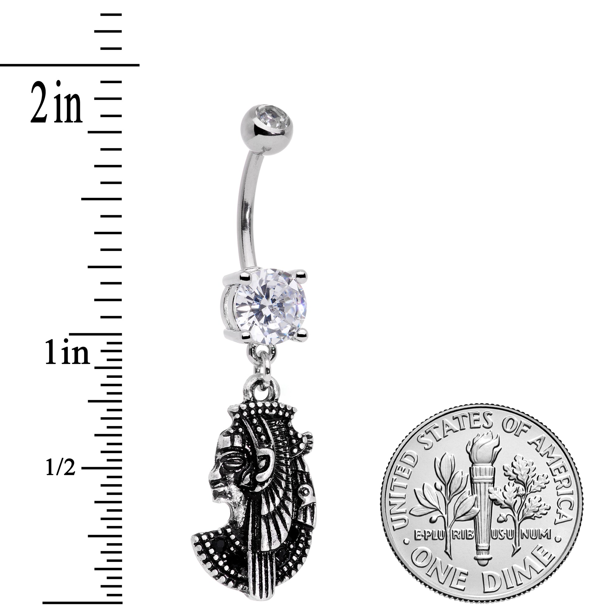 Black CZ Gem Anubis Egyptian Dangle Belly Ring