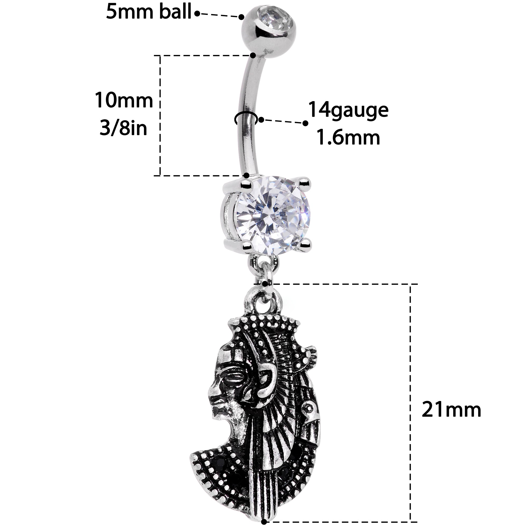 Black CZ Gem Anubis Egyptian Dangle Belly Ring