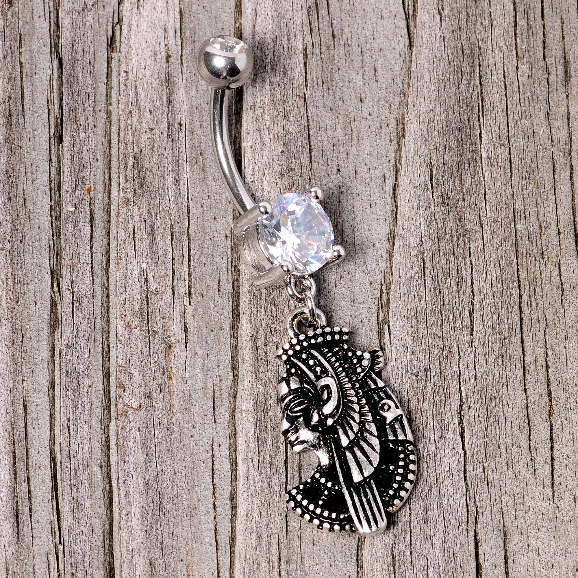 Black CZ Gem Anubis Egyptian Dangle Belly Ring