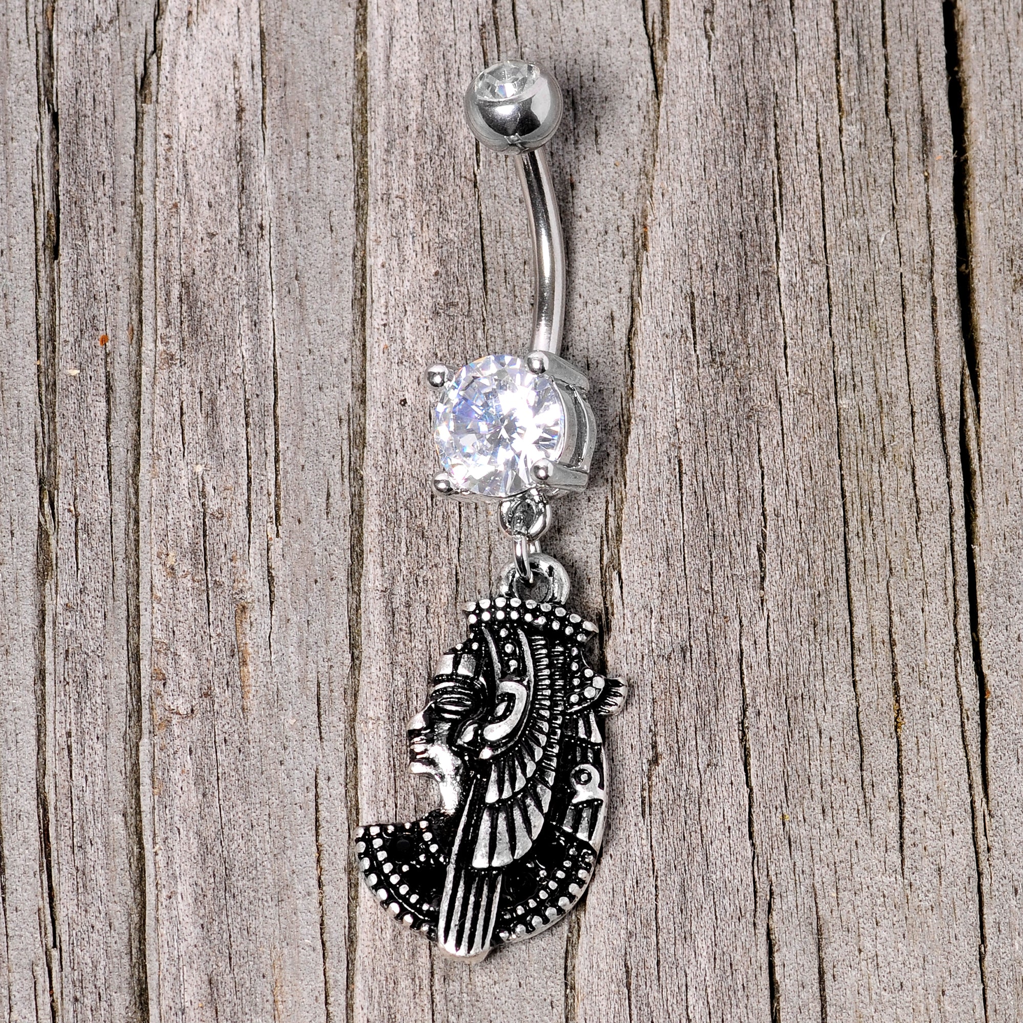 Black CZ Gem Anubis Egyptian Dangle Belly Ring