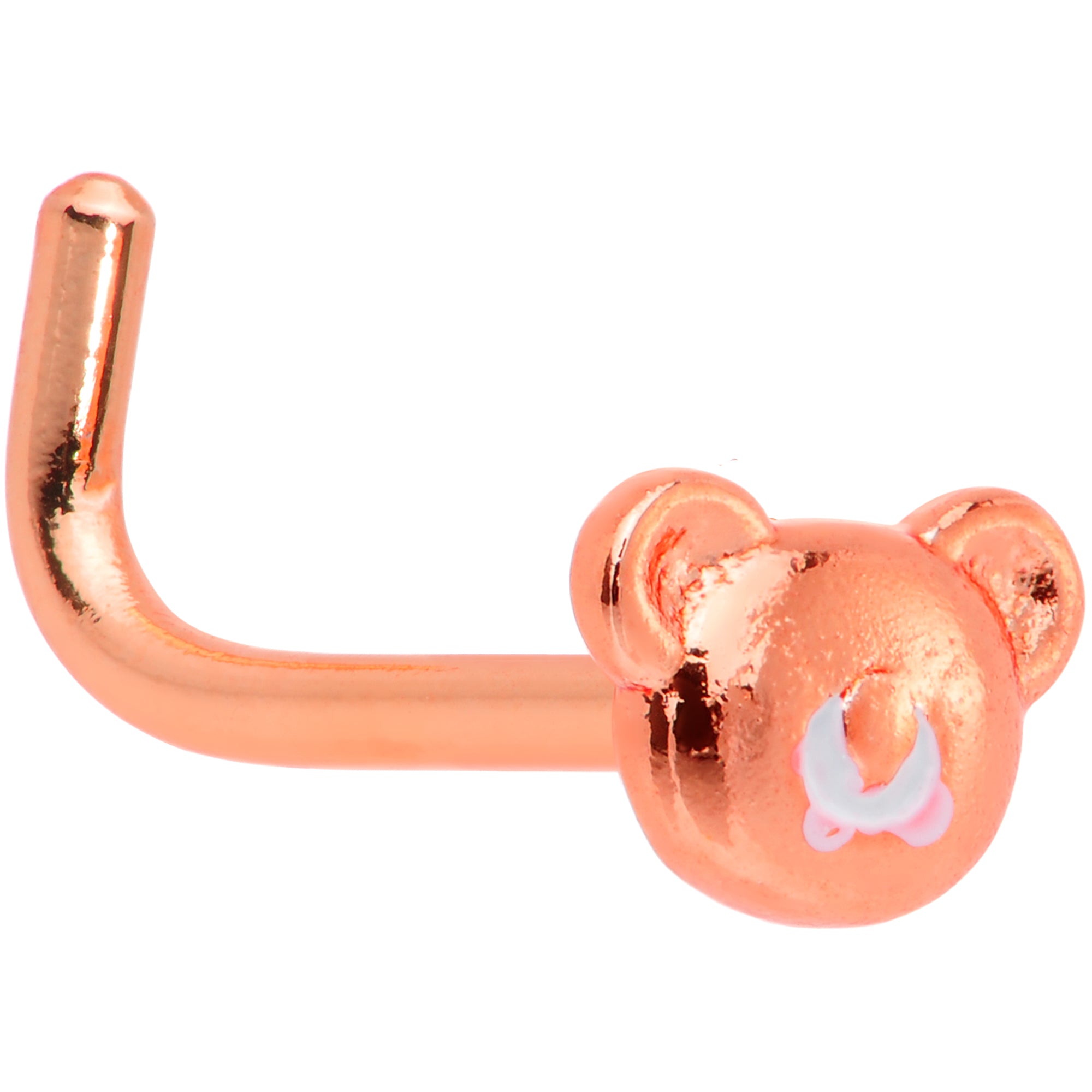 18 Gauge 5/16 Rose Gold Tone Tiny Teddy Bear L Shaped Nose Ring