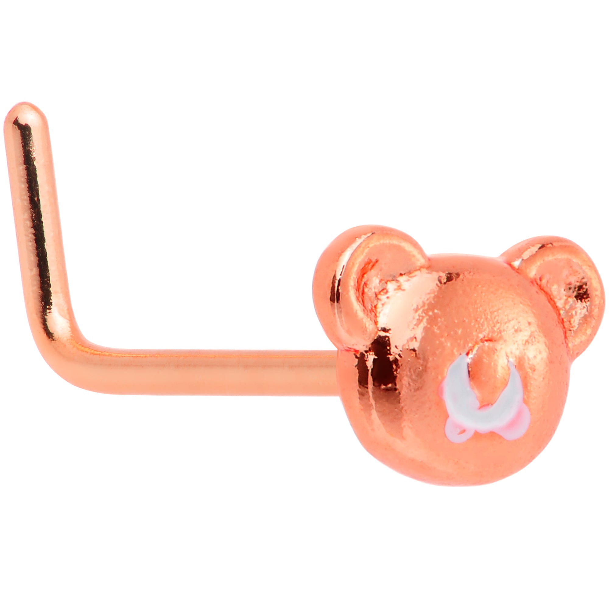 20 Gauge 5/16 Rose Gold Tone Tiny Teddy Bear L Shaped Nose Ring