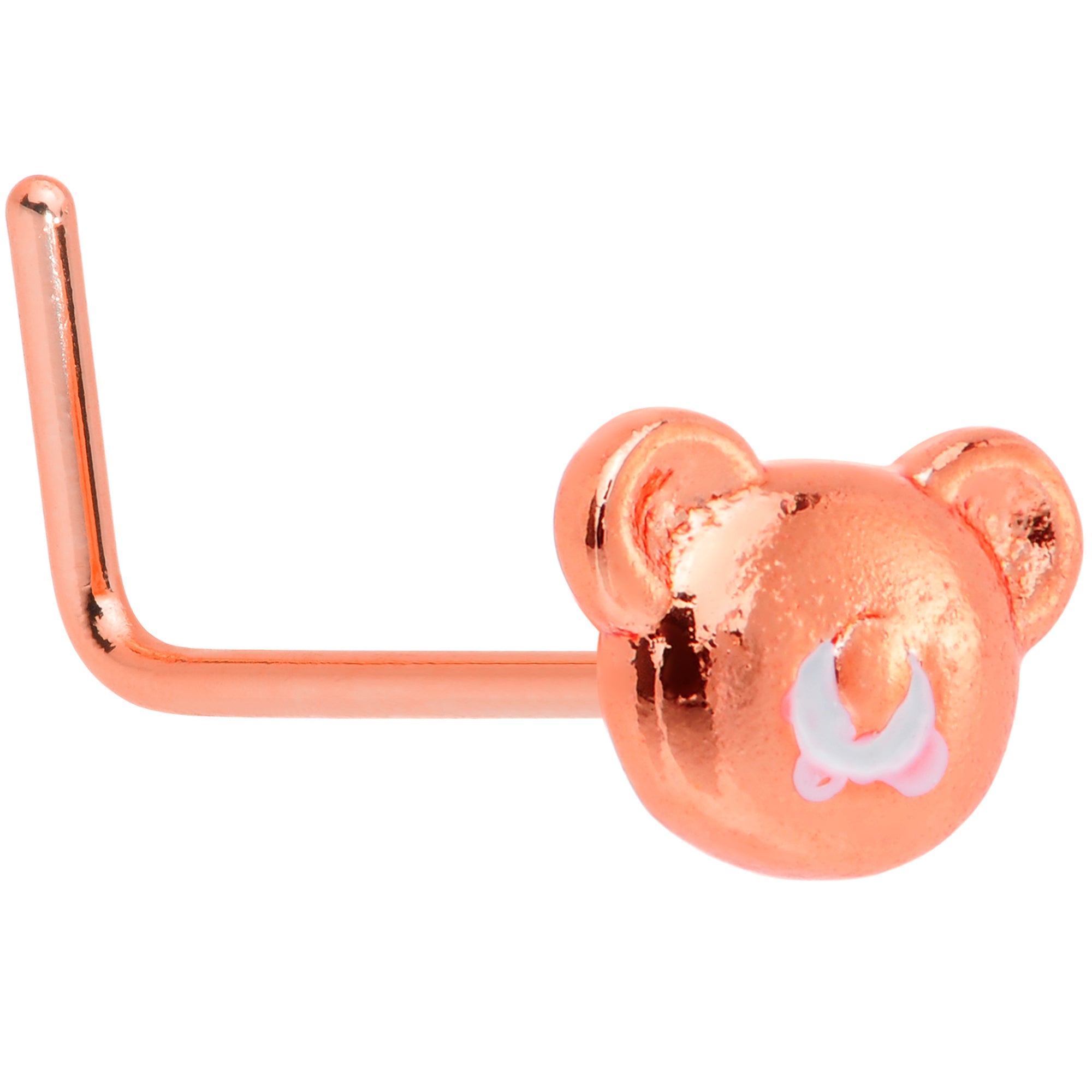 22 Gauge 5/16 Rose Gold Tone Tiny Teddy Bear L Shaped Nose Ring