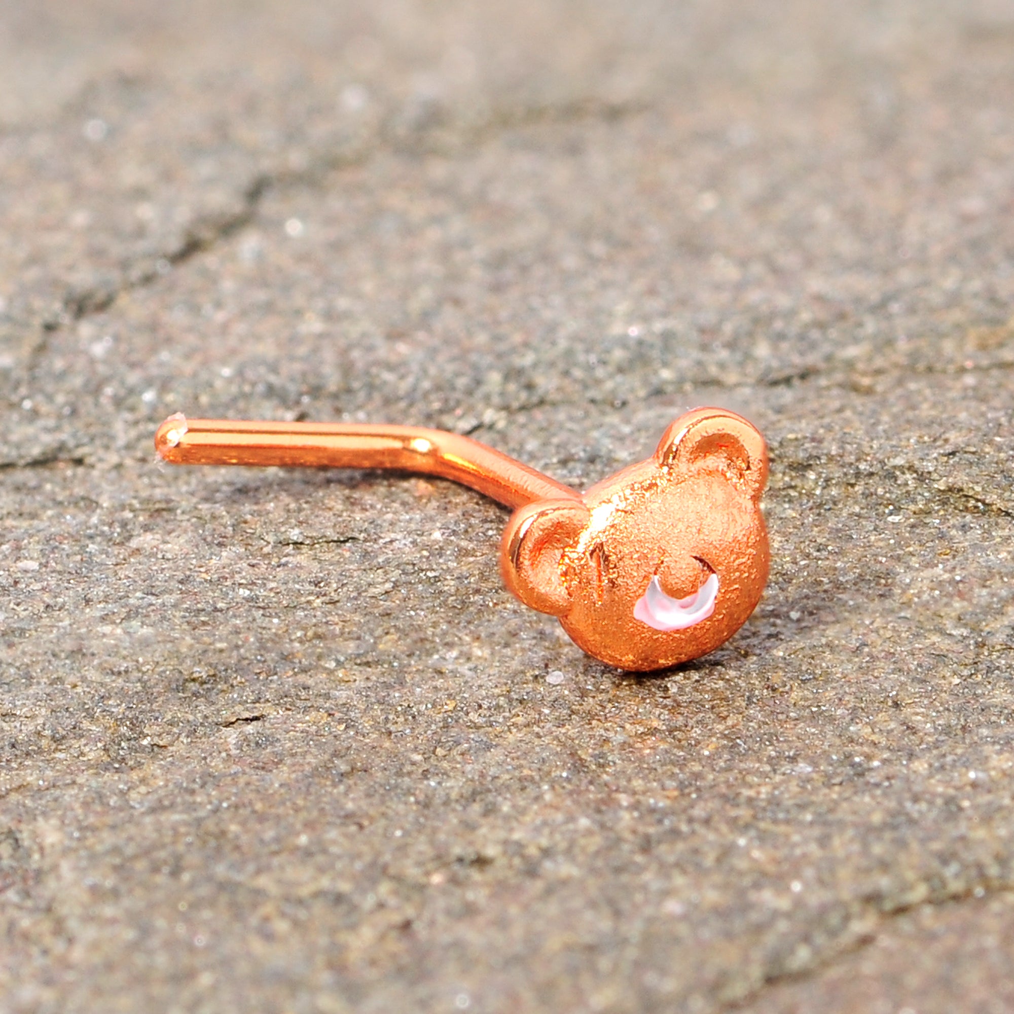 22 Gauge 5/16 Rose Gold Tone Tiny Teddy Bear L Shaped Nose Ring