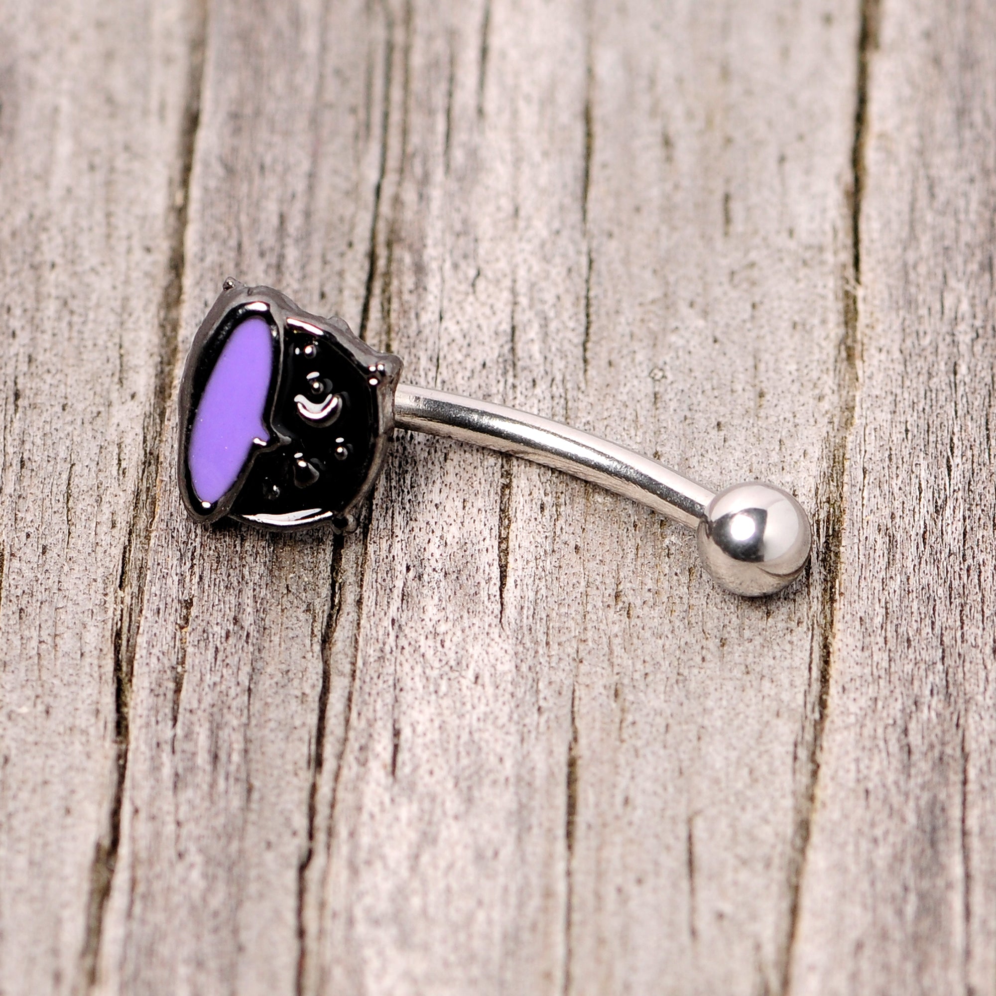 16 Gauge 5/16 Black Purple Cauldron Halloween Curved Eyebrow Ring