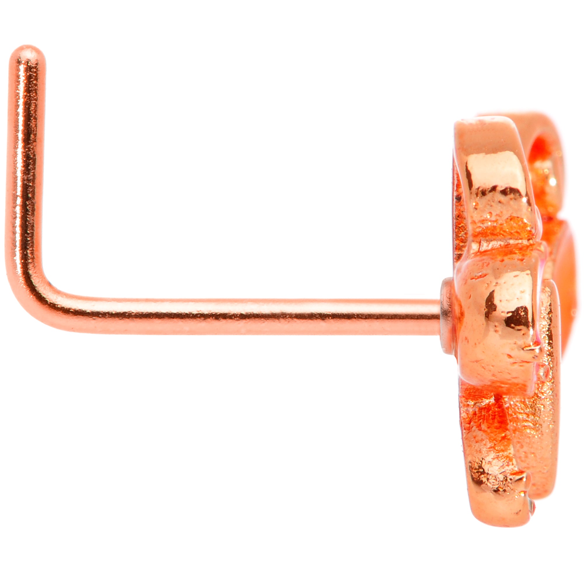 22 Gauge 1/4 Pink Orange Rose Gold Tone Butterfly L Shaped Nose Ring