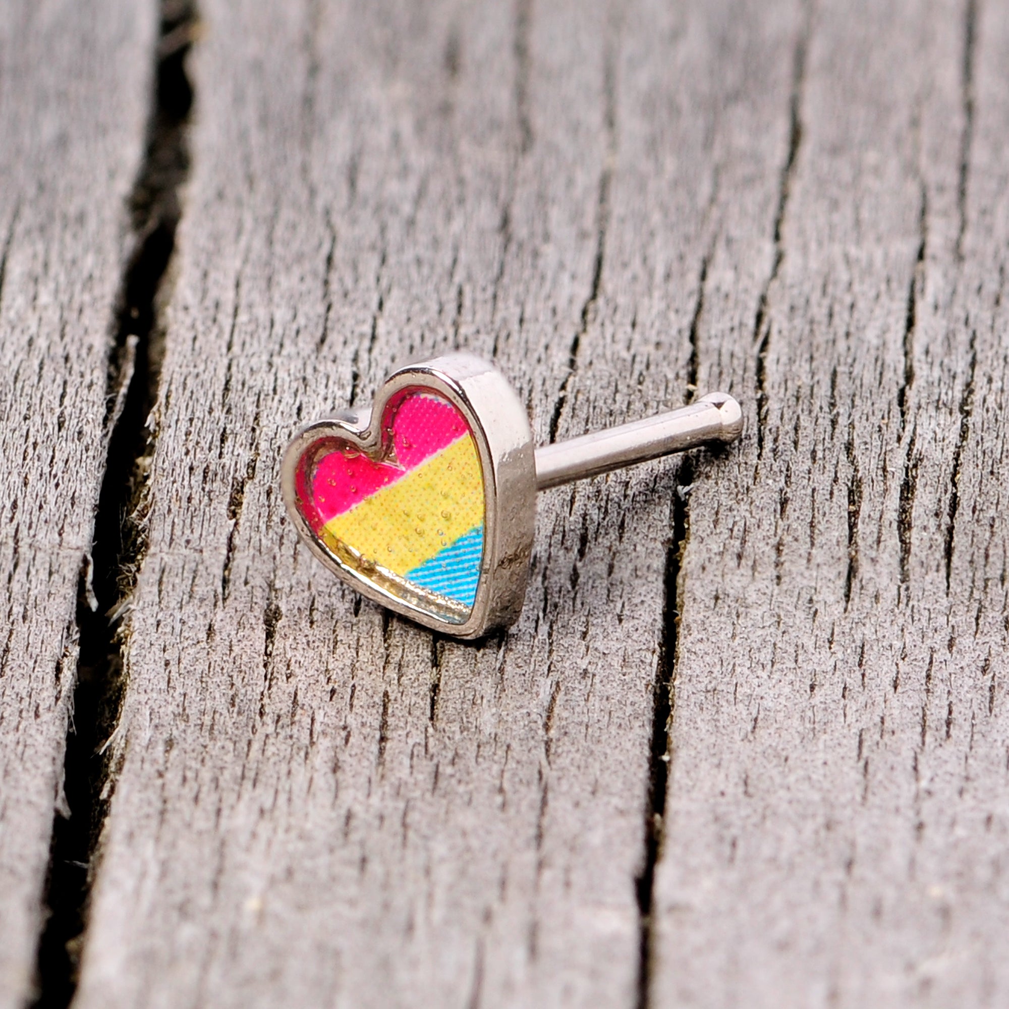 20 Gauge 5/16 Red Yellow Blue Pansexual Pride Heart Nose Bone