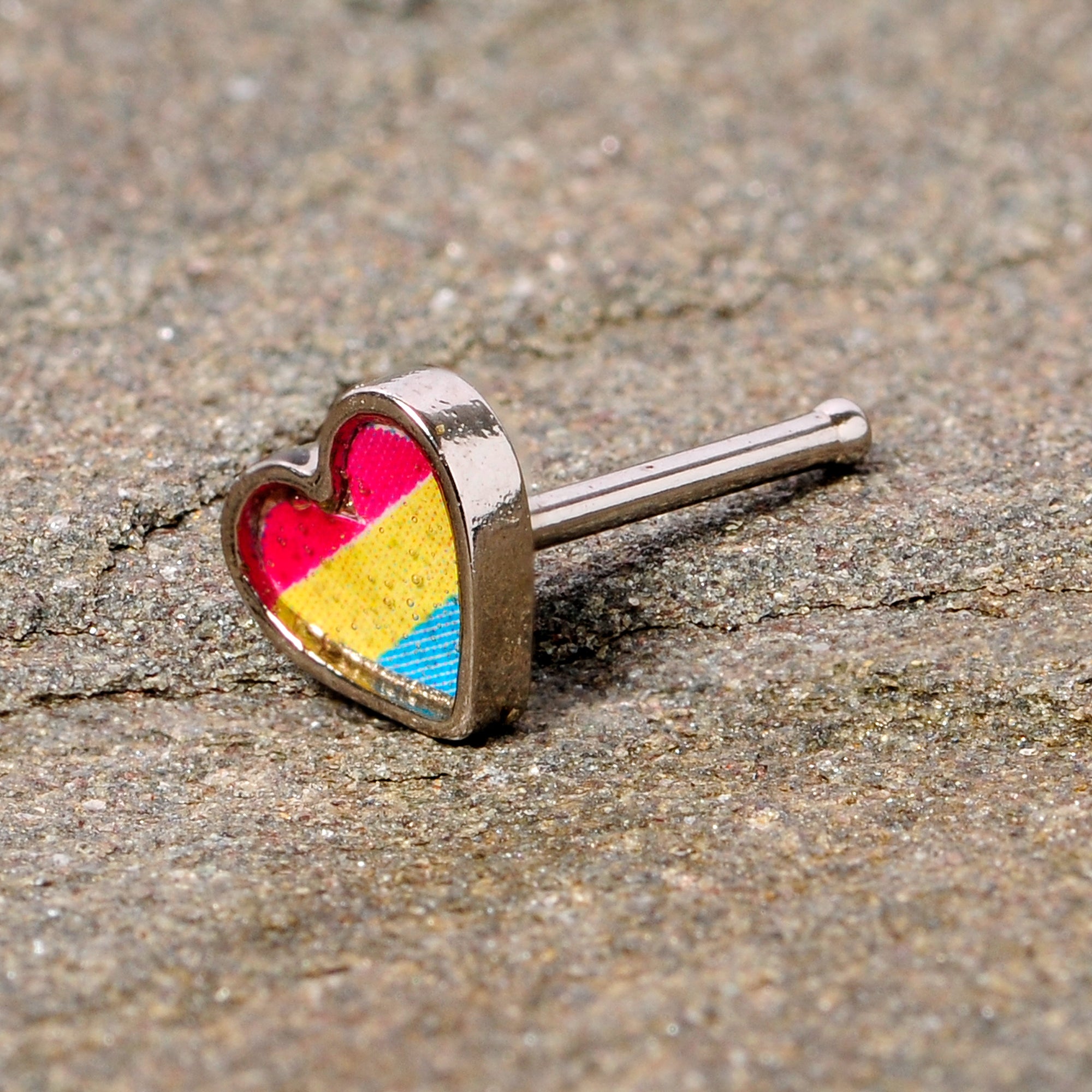 20 Gauge 5/16 Red Yellow Blue Pansexual Pride Heart Nose Bone