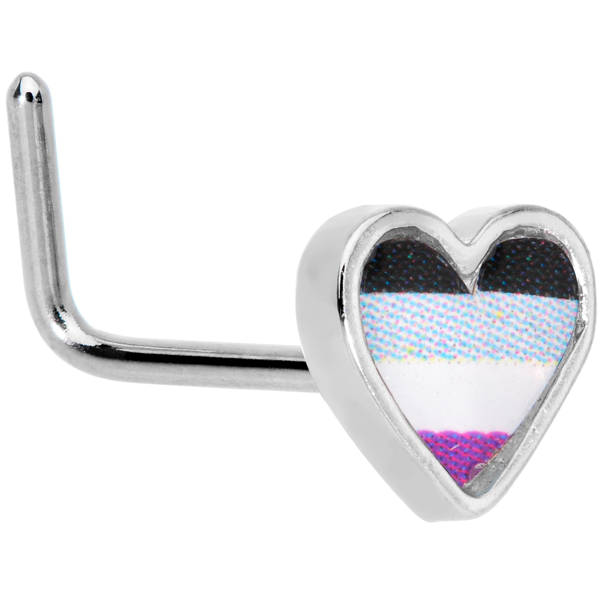 20 Gauge 5/16 Black Grey Purple Asexual Pride Heart L Shaped Nose Ring