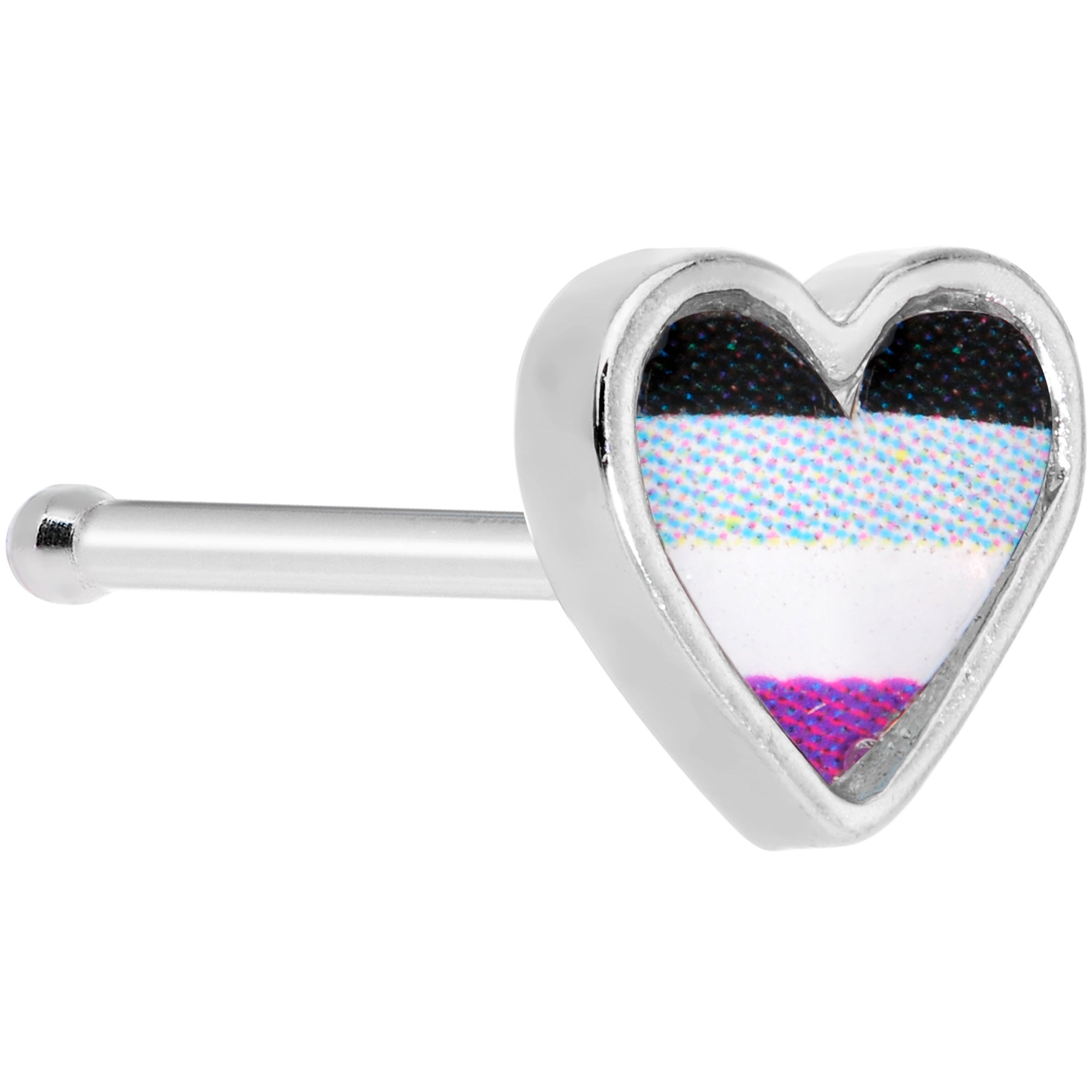 20 Gauge 3/8 Black Grey Purple Asexual Pride Heart Nose Bone