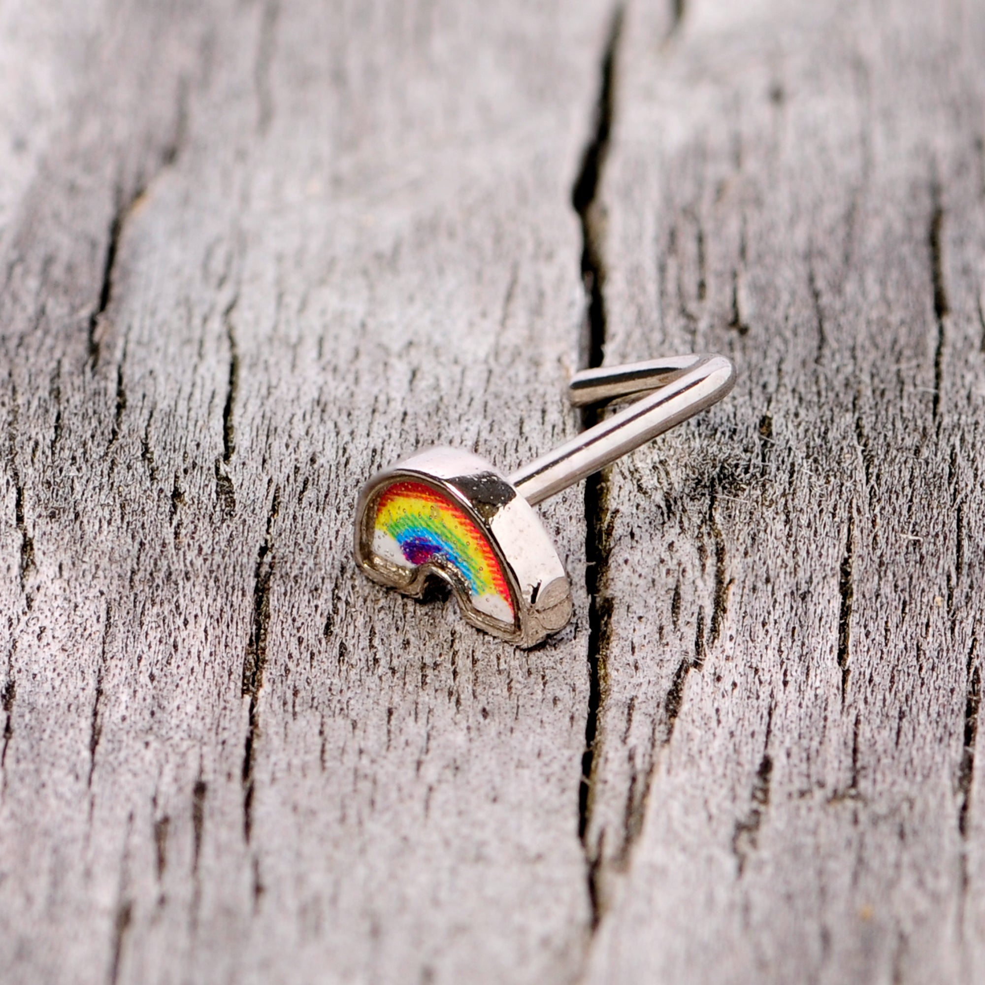 20 Gauge 1/4 Red Yellow Blue Pride Rainbow L Shaped Nose Ring