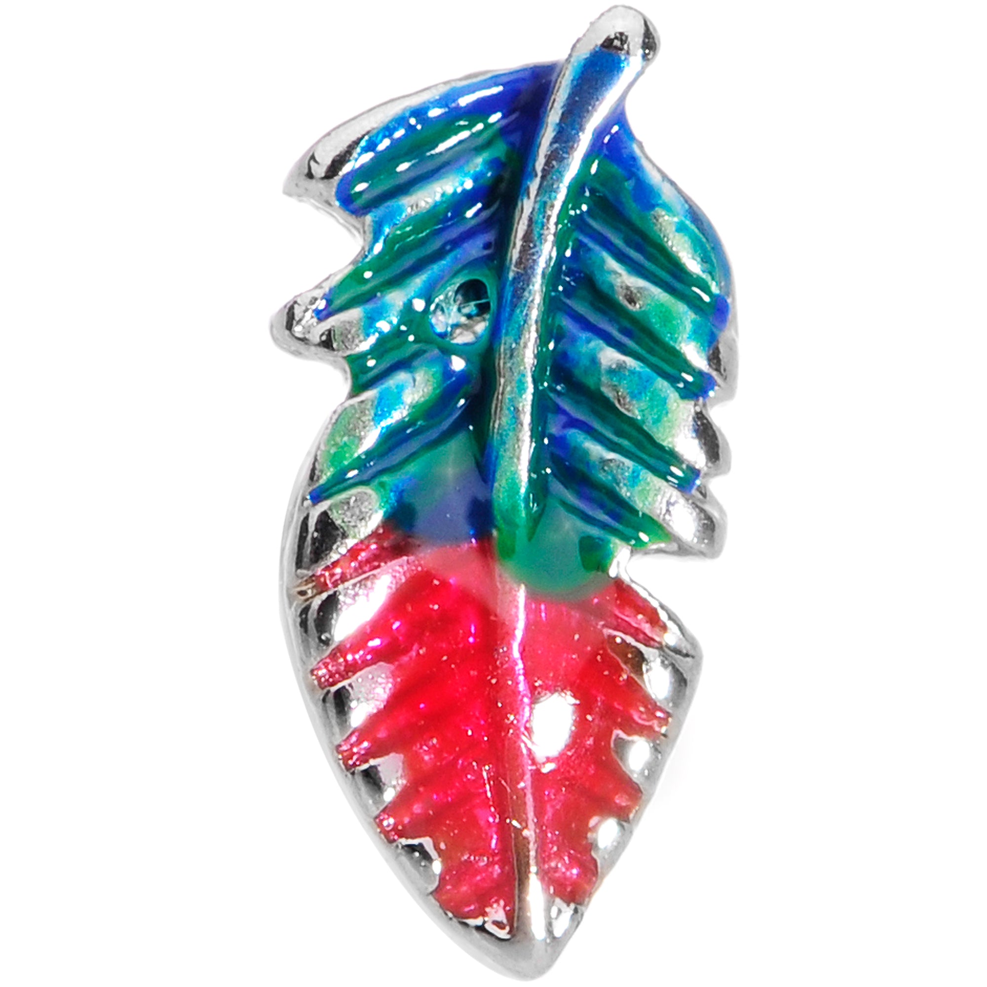 20 Gauge 1/4 Blue Green Red Feather L Shaped Nose Ring