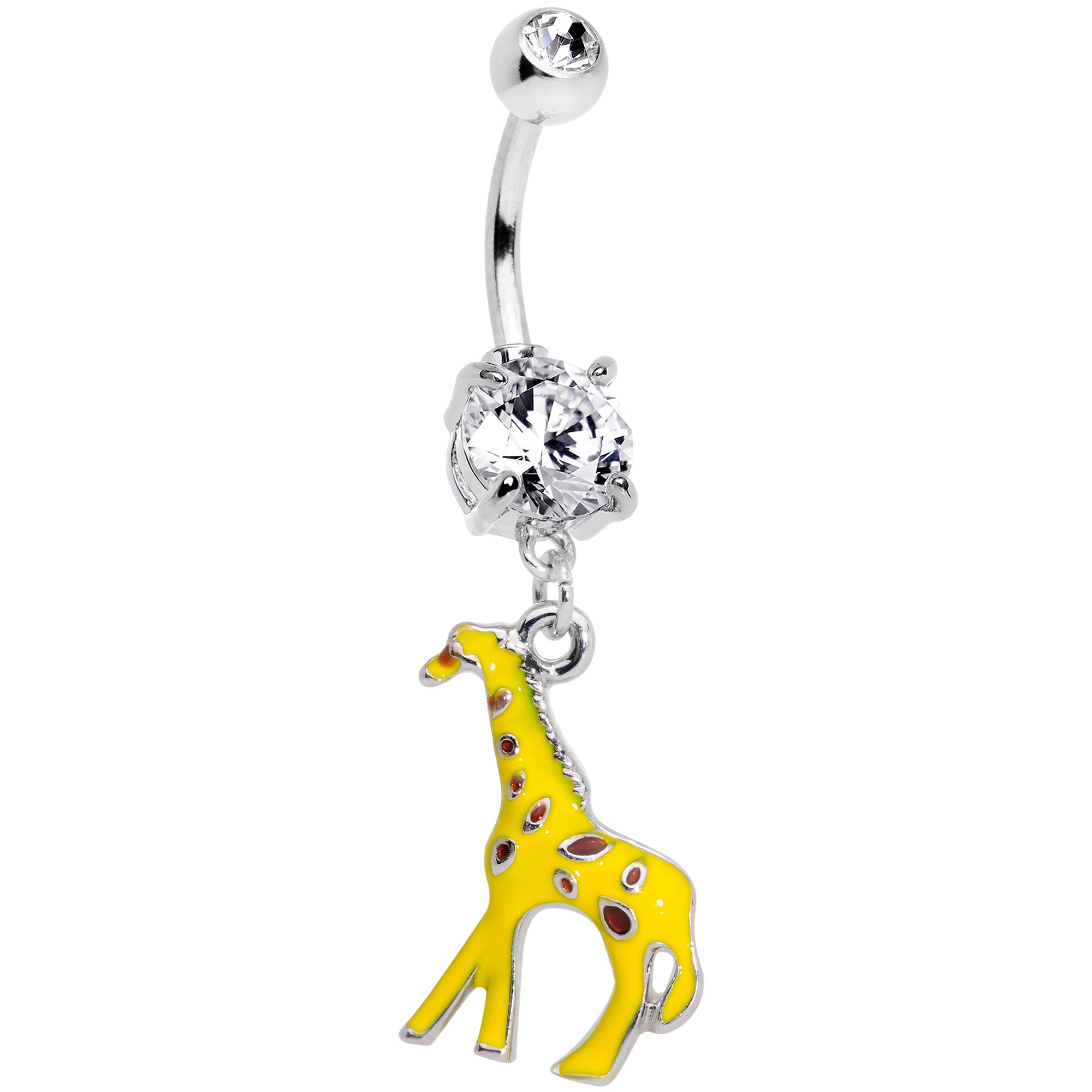 Clear Gem Yellow Brown Giraffe Dangle Belly Ring