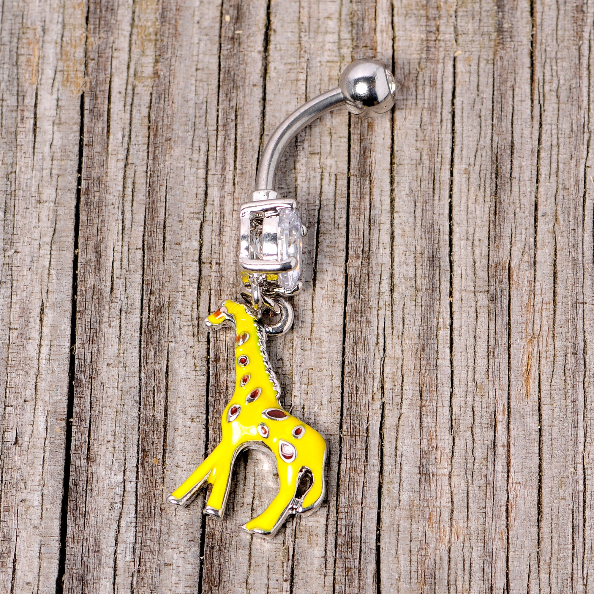 Clear Gem Yellow Brown Giraffe Dangle Belly Ring