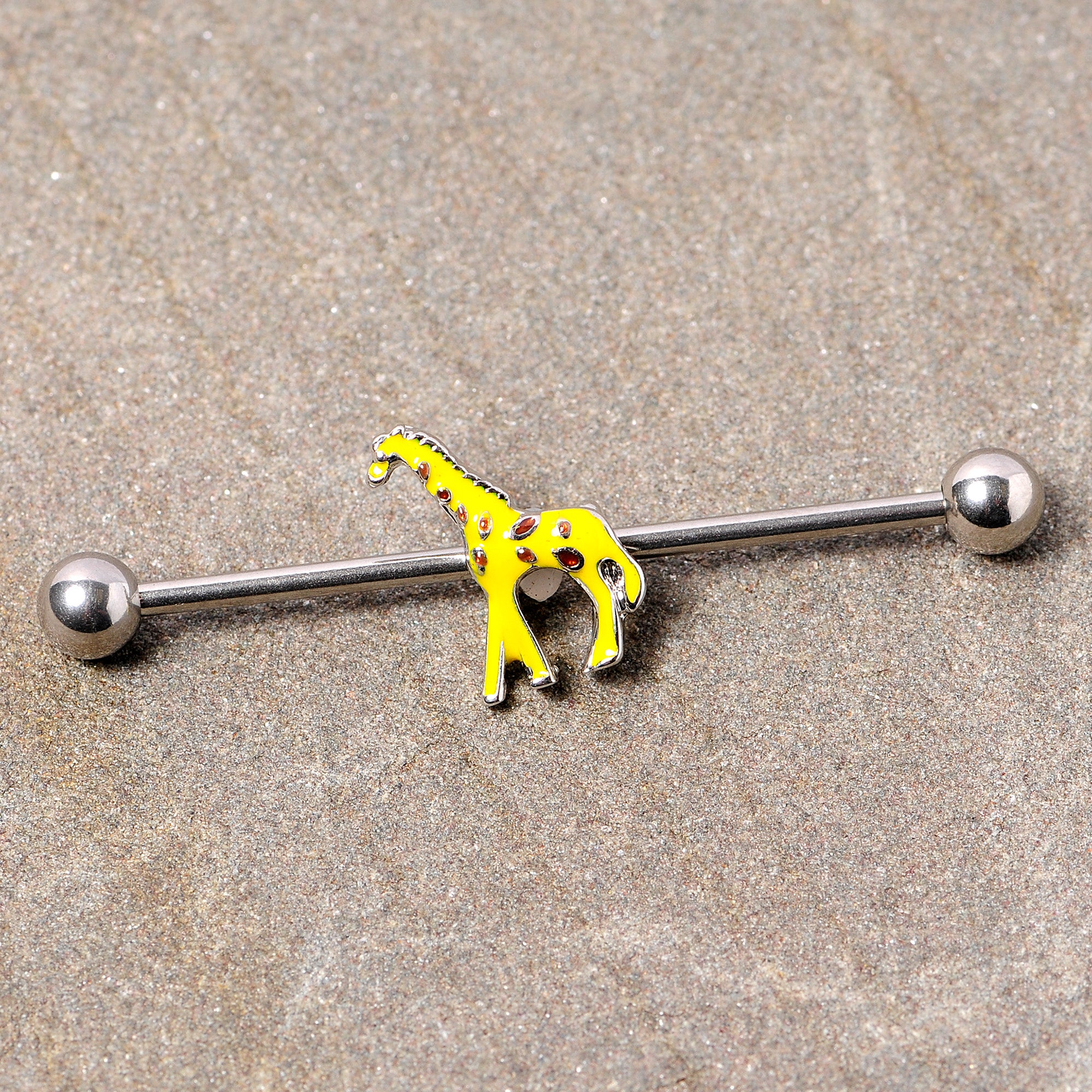 14 Gauge Yellow Brown Giraffe Industrial Barbell 38mm