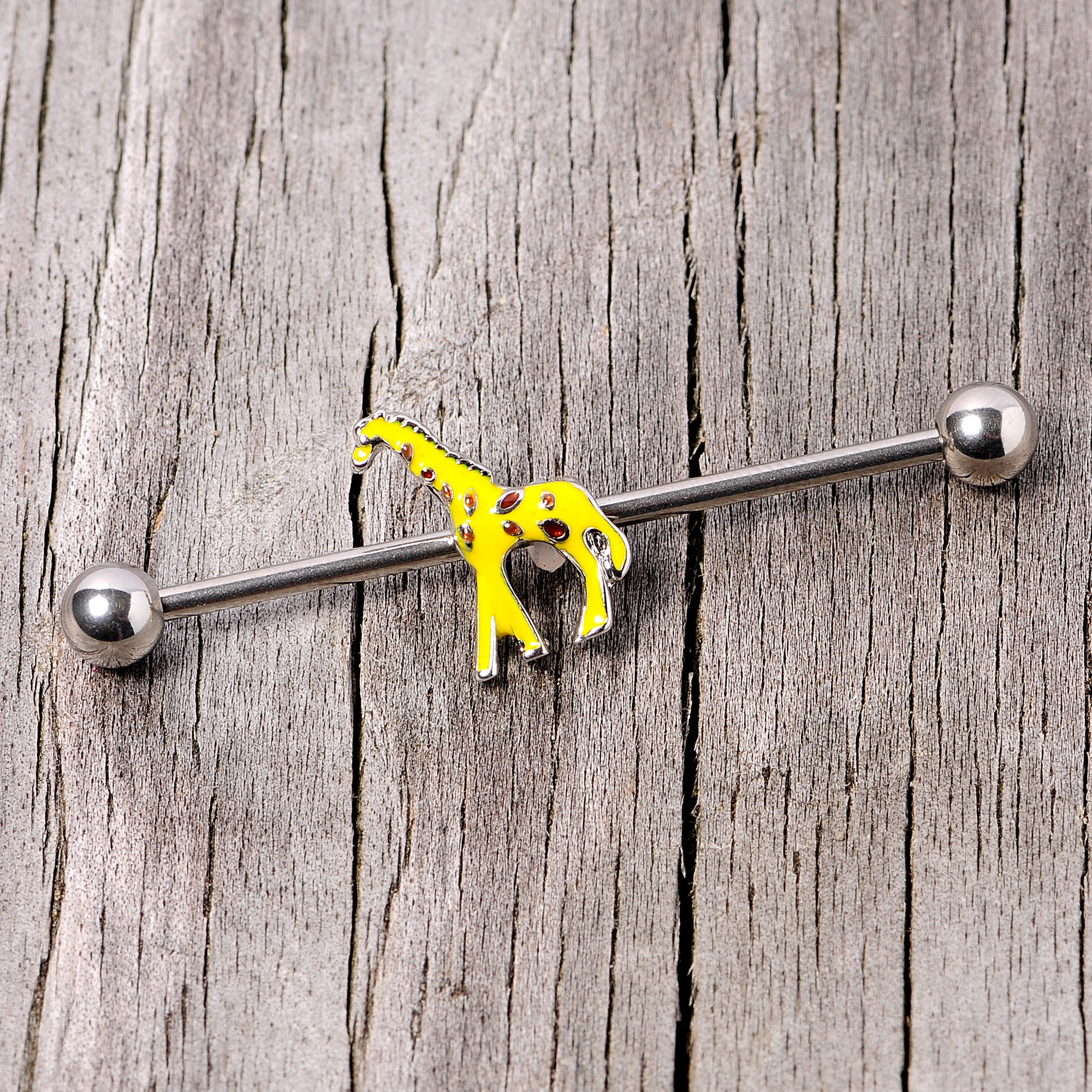 14 Gauge Yellow Brown Giraffe Industrial Barbell 38mm