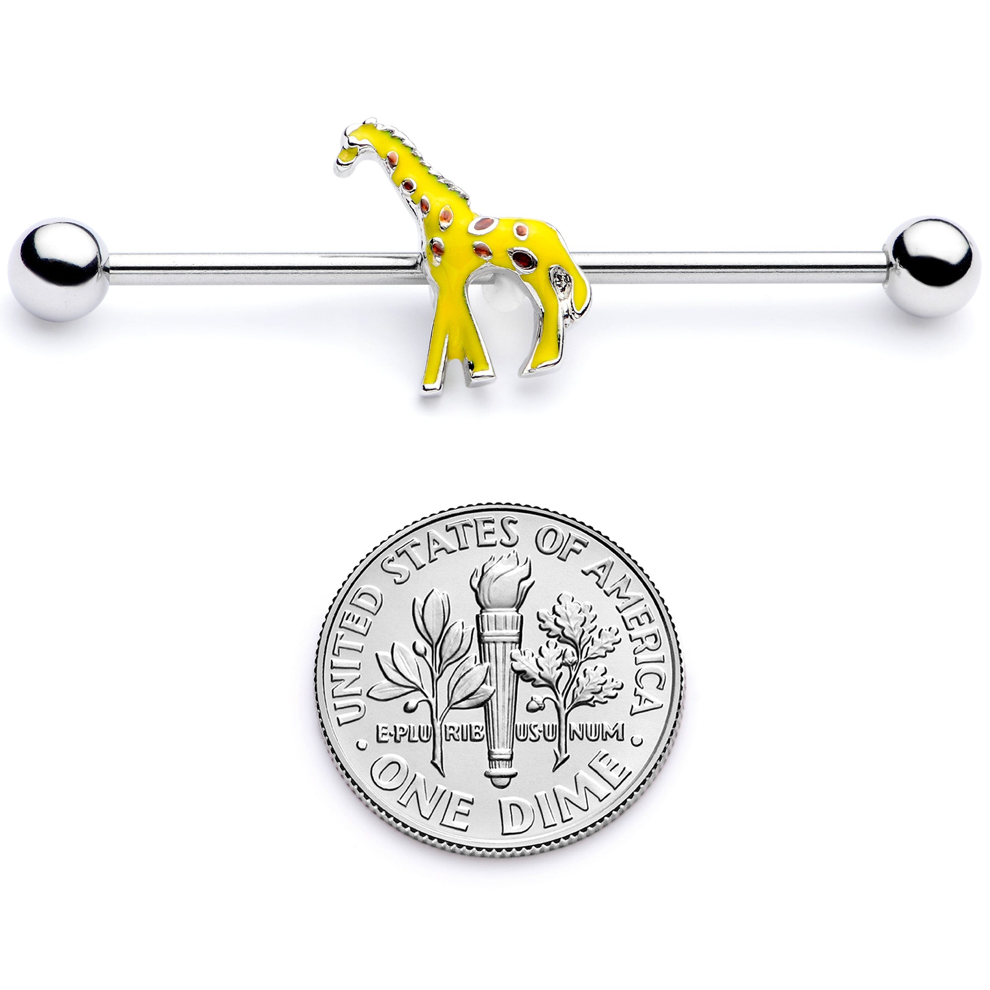 14 Gauge Yellow Brown Giraffe Industrial Barbell 38mm