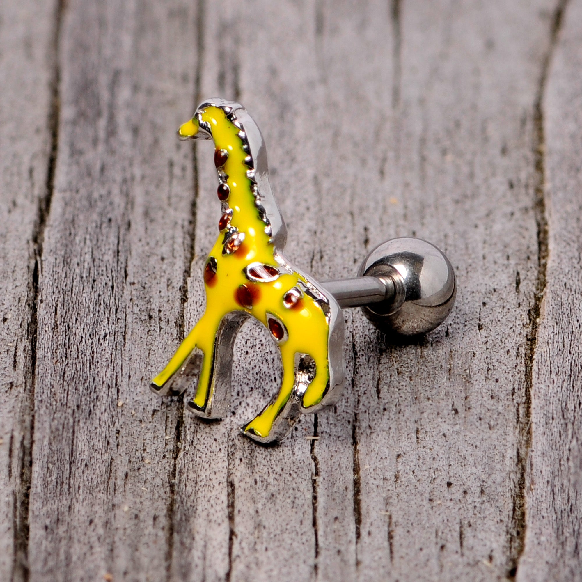 16 Gauge 1/4 Brown Yellow Giraffe Cartilage Tragus Earring