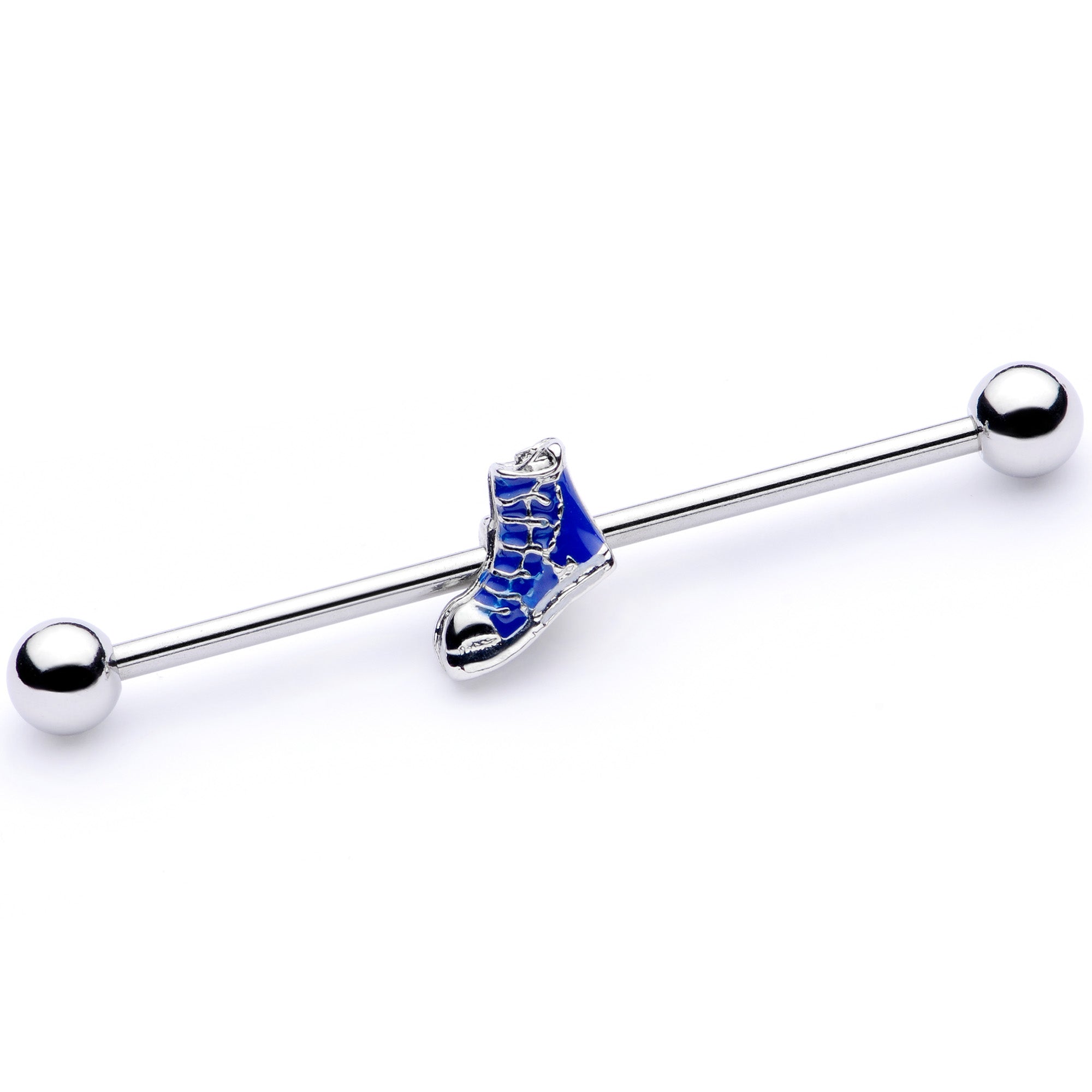 14 Gauge Blue High Top Sneaker Industrial Barbell 38mm