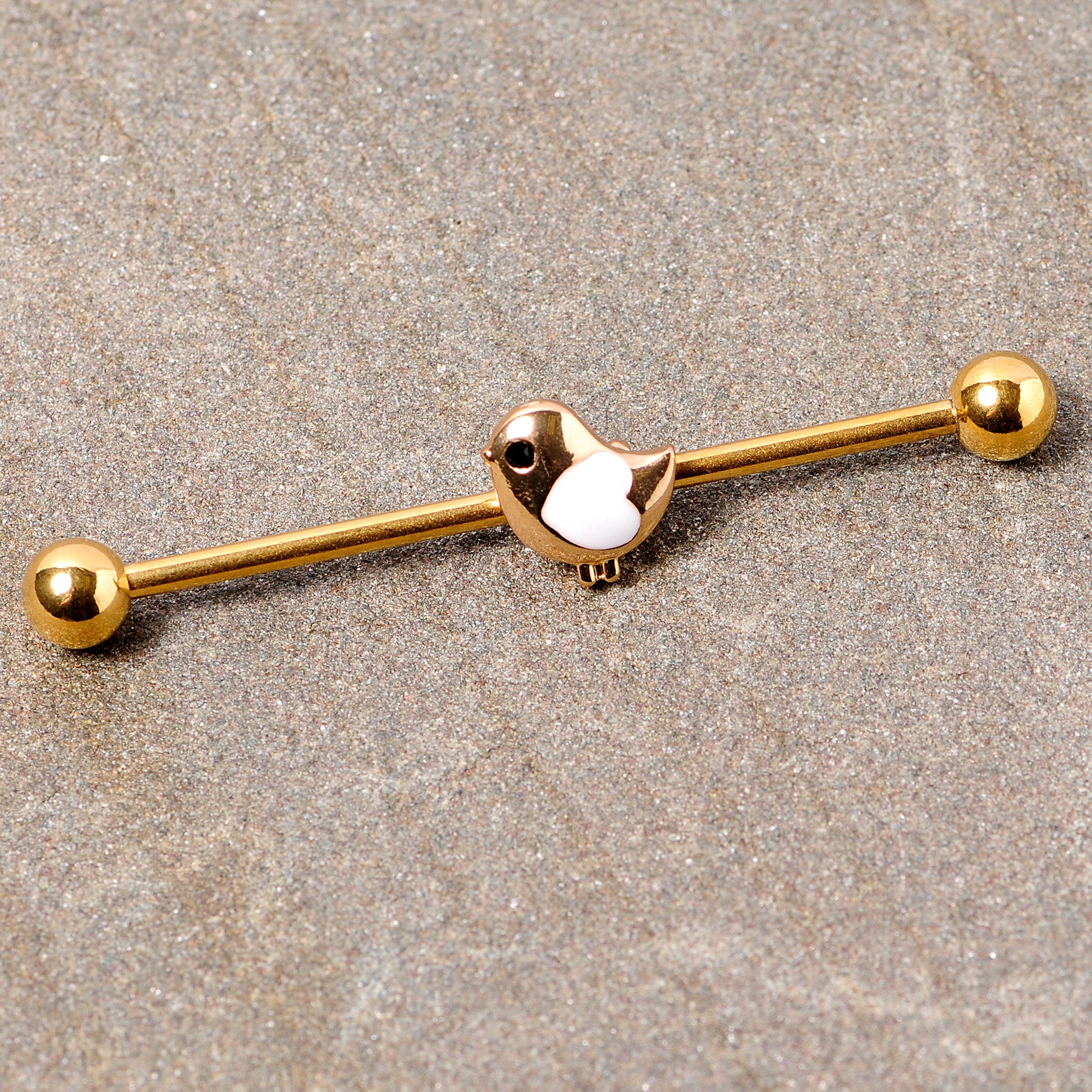 14 Gauge Black Gem Gold Tone Baby Bird Industrial Barbell 38mm