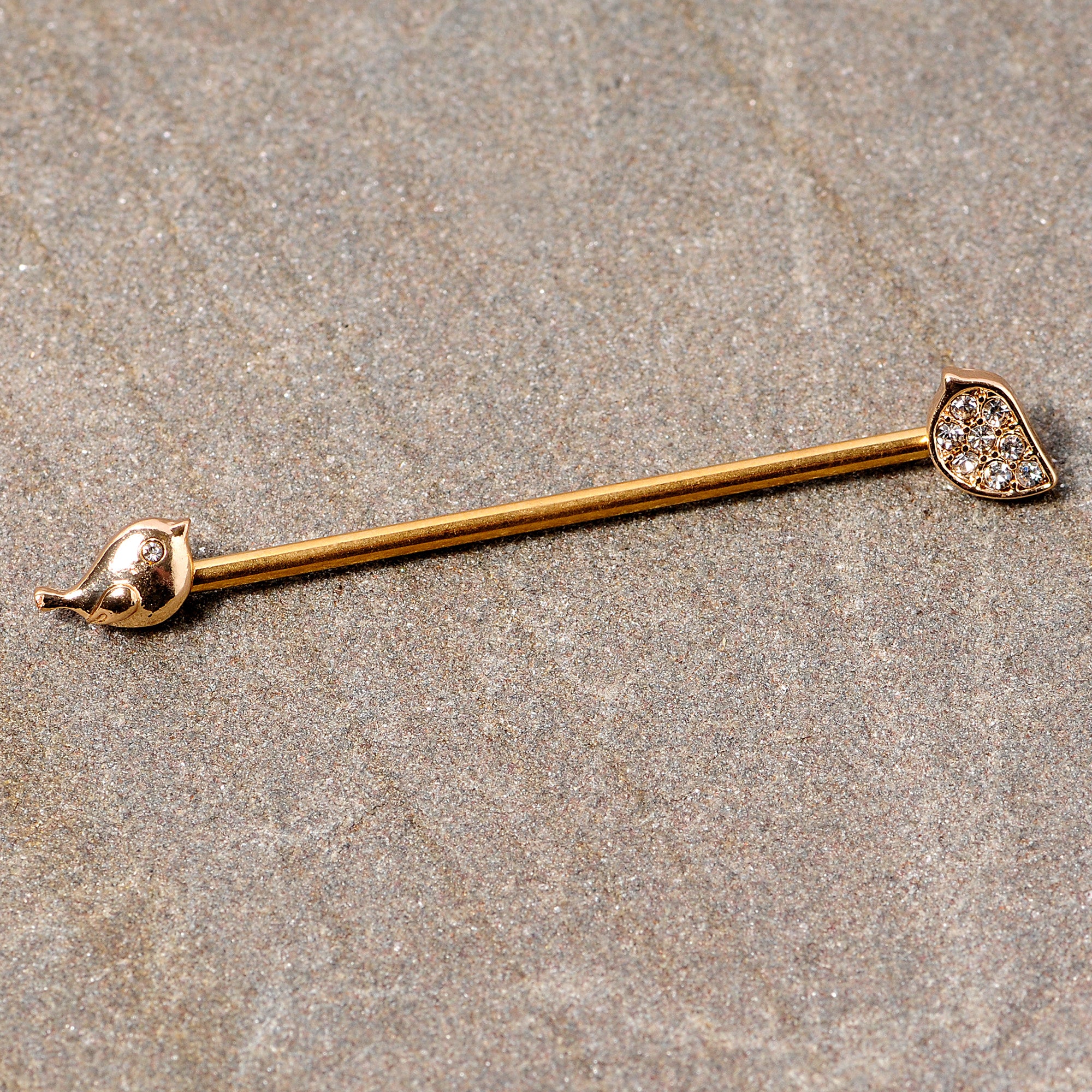 14 Gauge Clear Gem Gold Tone Little Birds Industrial Barbell 38mm