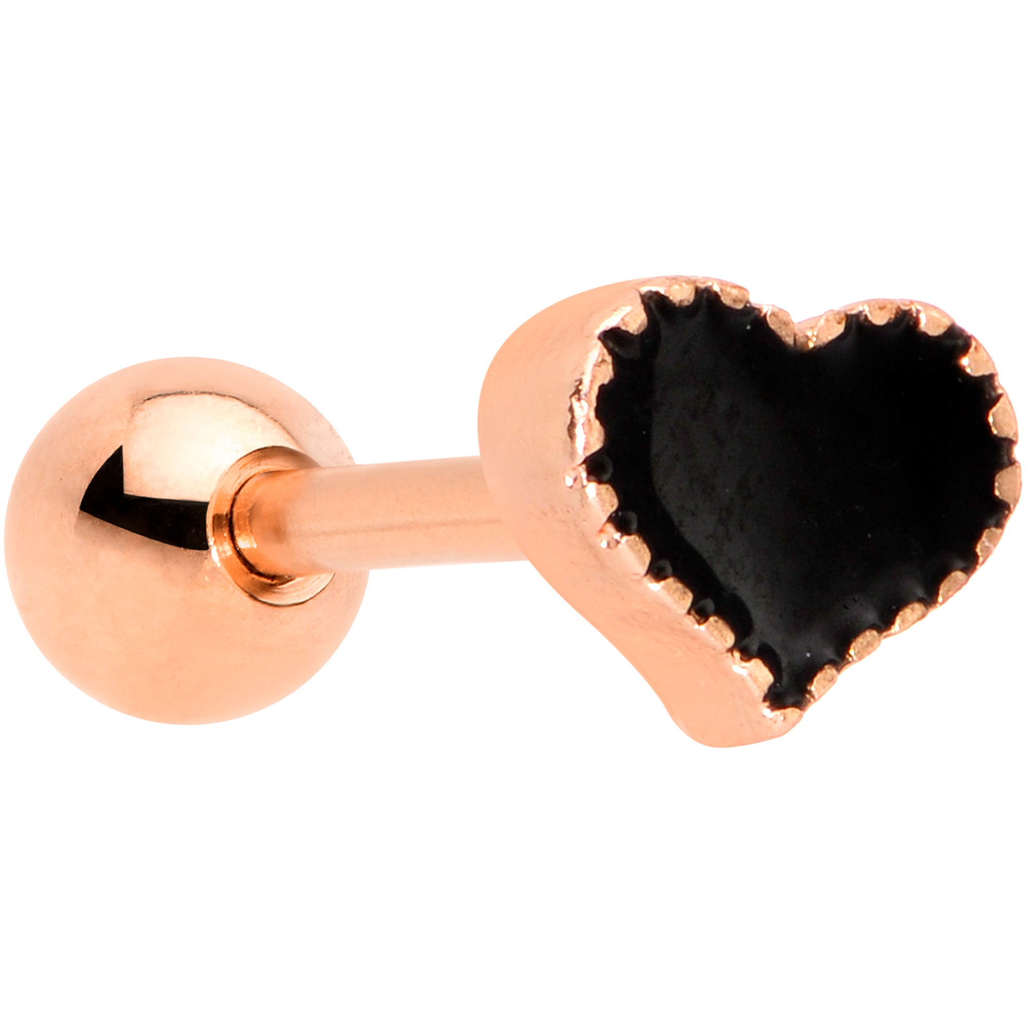 16 Gauge 1/4 Rose Gold Tone Black Heart Cartilage Tragus Earring