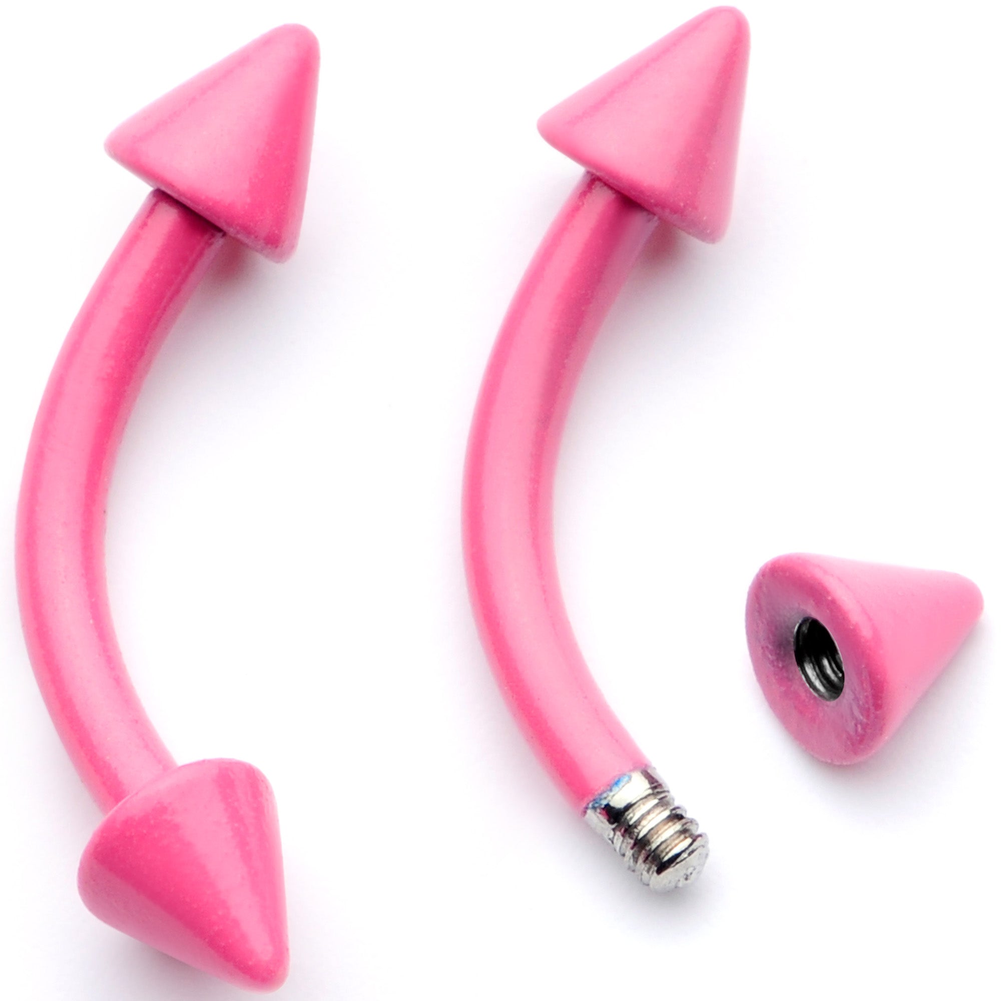 16 Gauge 5/16 Pink Glow in the Dark Cone End Curved Barbell Set of 2