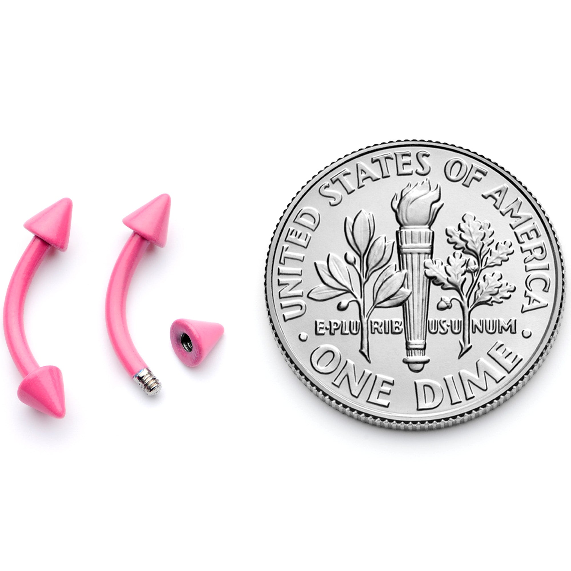 16 Gauge 5/16 Pink Glow in the Dark Cone End Curved Barbell Set of 2