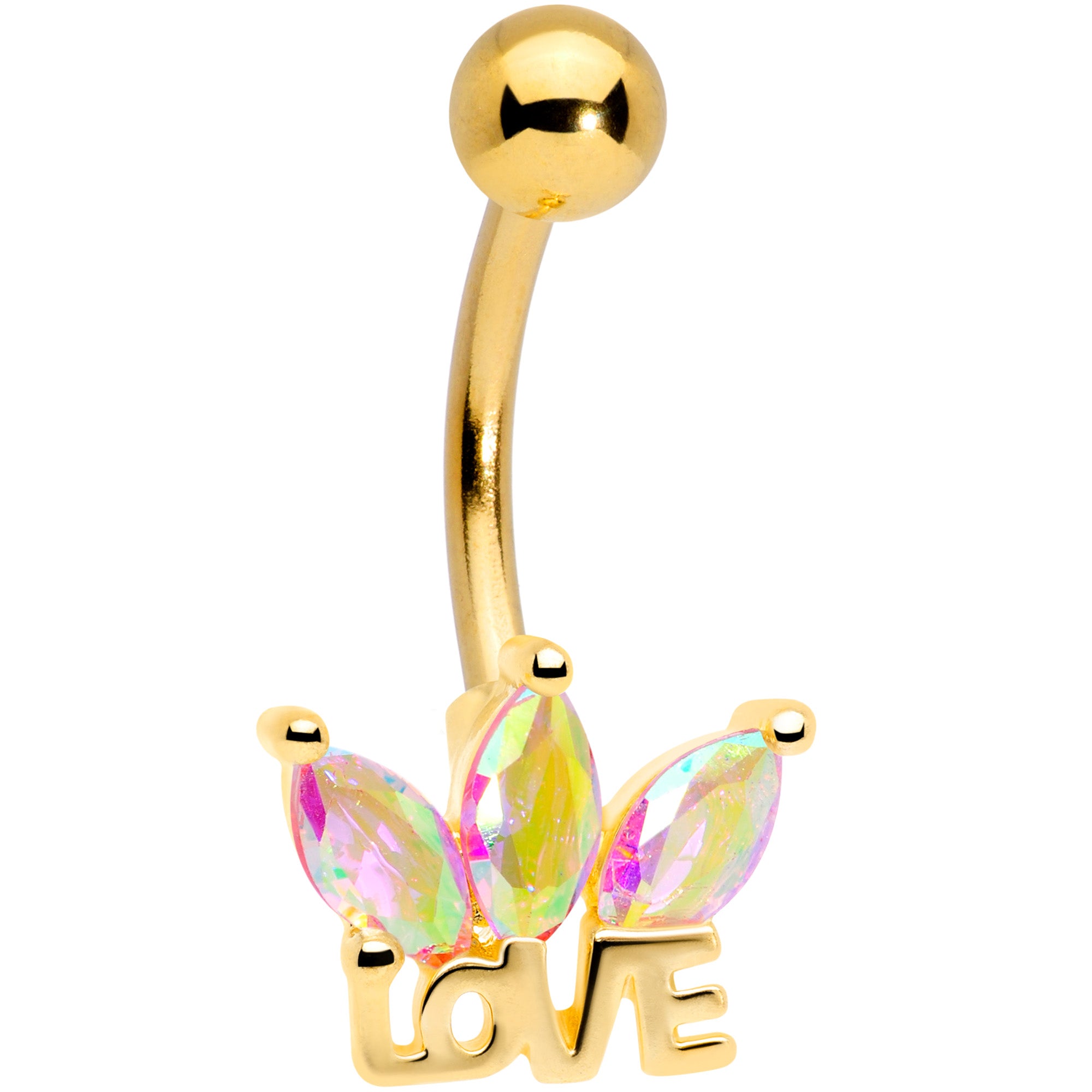 Aurora Gem Gold Tone Crown of Love Belly Ring