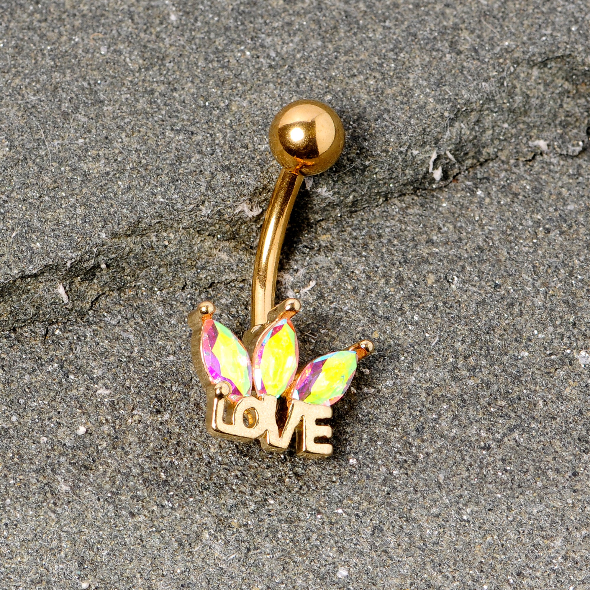 Aurora Gem Gold Tone Crown of Love Belly Ring