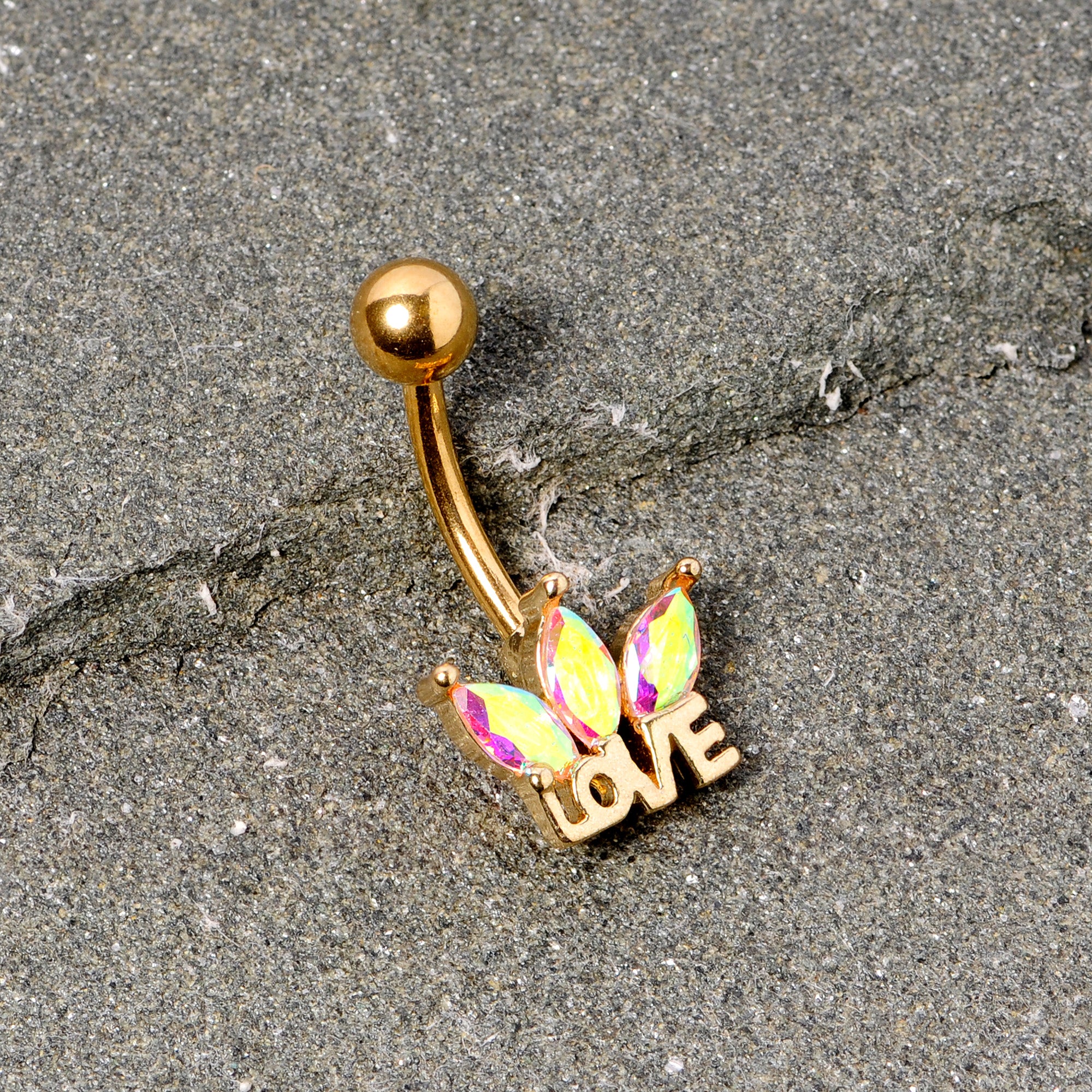 Aurora Gem Gold Tone Crown of Love Belly Ring