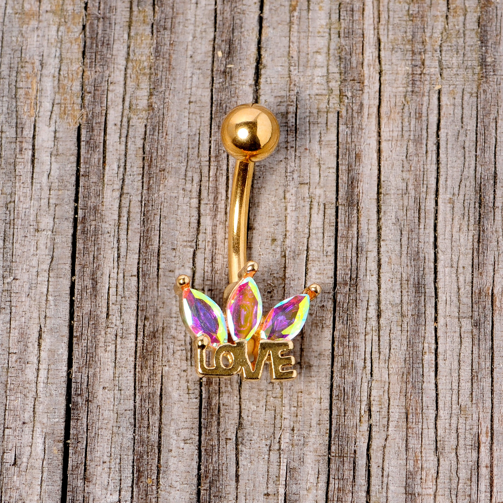 Aurora Gem Gold Tone Crown of Love Belly Ring