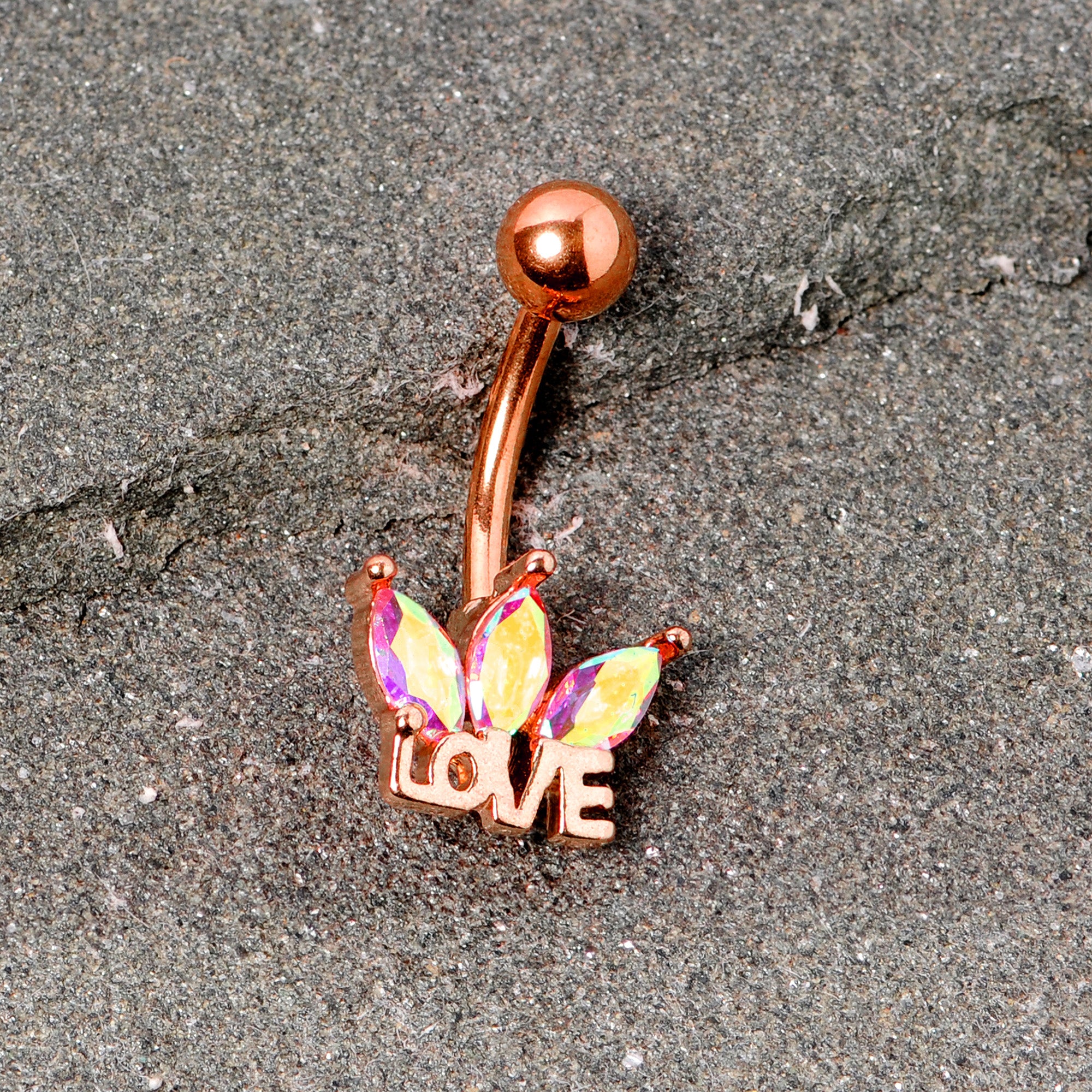 Aurora Gem Rose Gold Tone Crown of Love Belly Ring