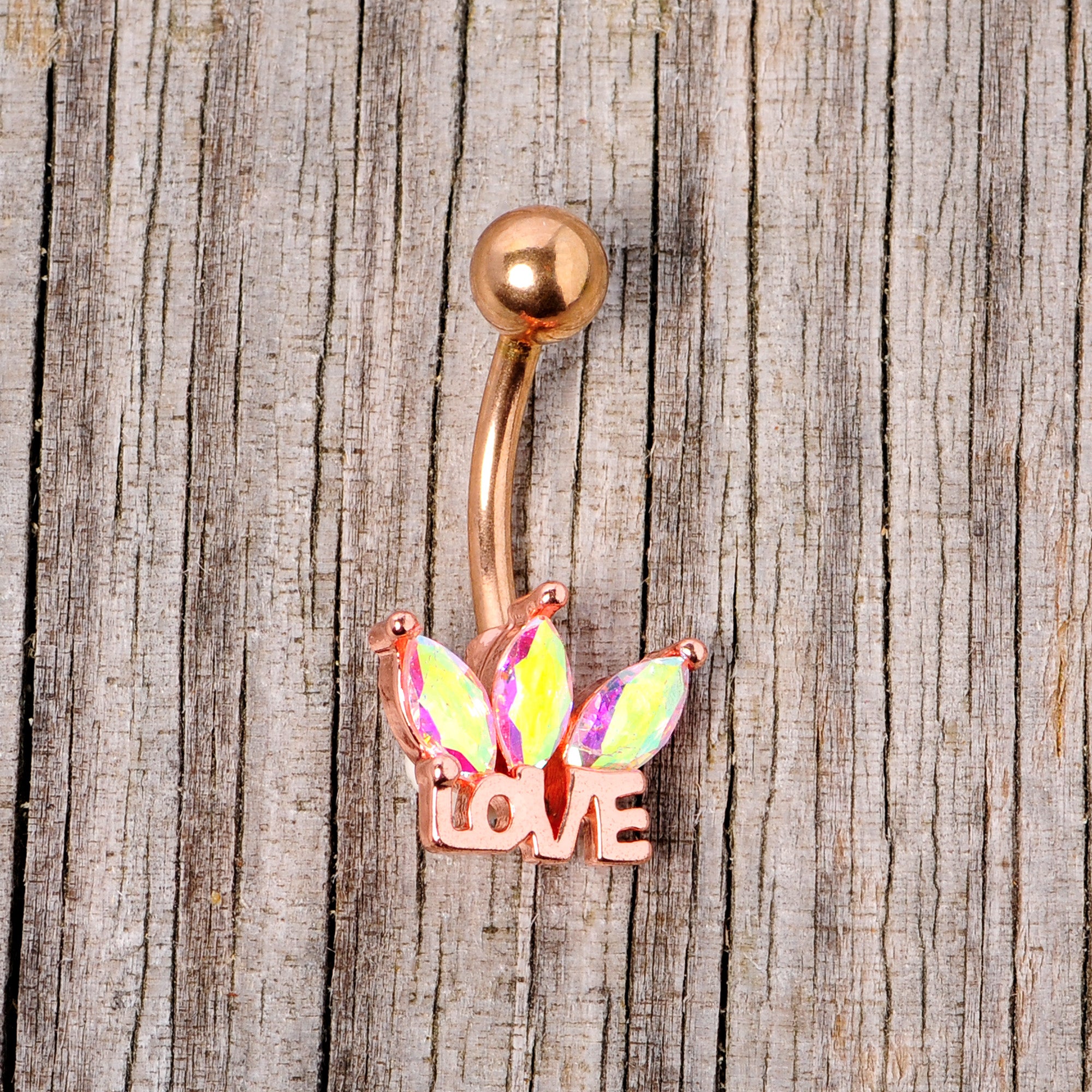 Aurora Gem Rose Gold Tone Crown of Love Belly Ring