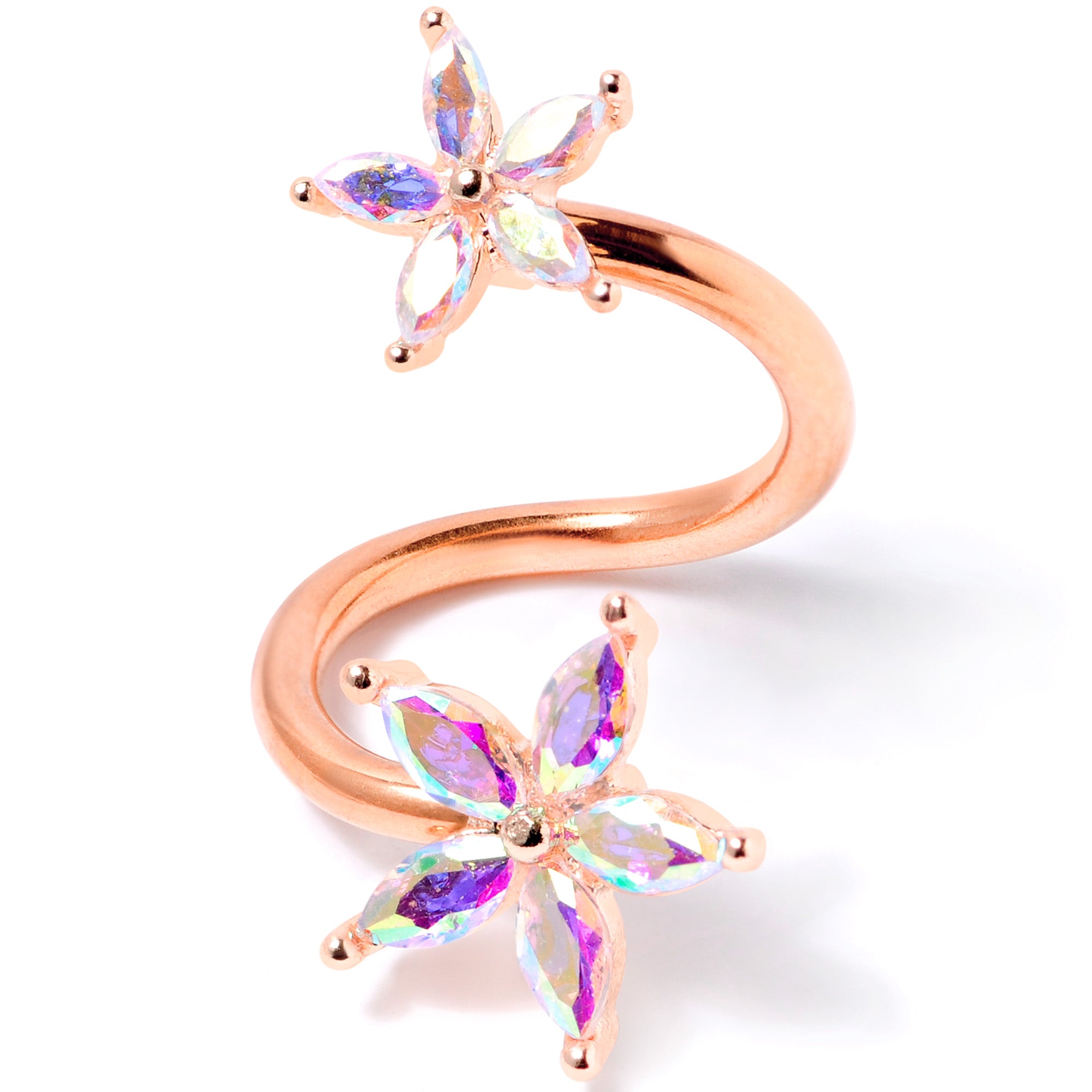 14 Gauge Aurora Gem Rose Gold Tone Star Flower Spiral Twister Ring